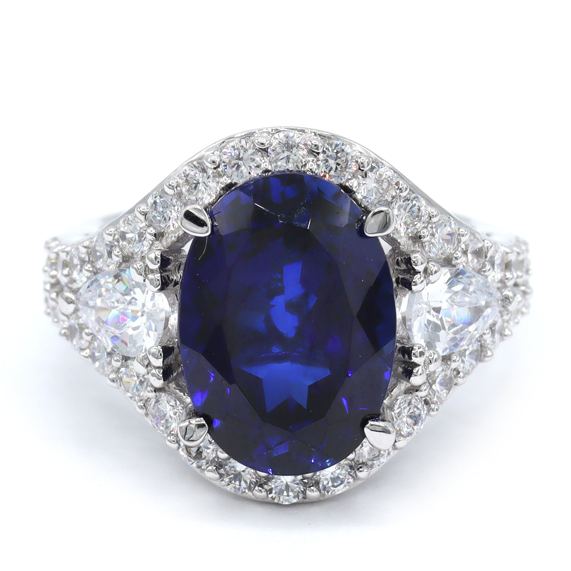 Signity Sterling Silver Created Blue Sapphire & Cubic Zirconia Ring CANNOT BE RESIZED