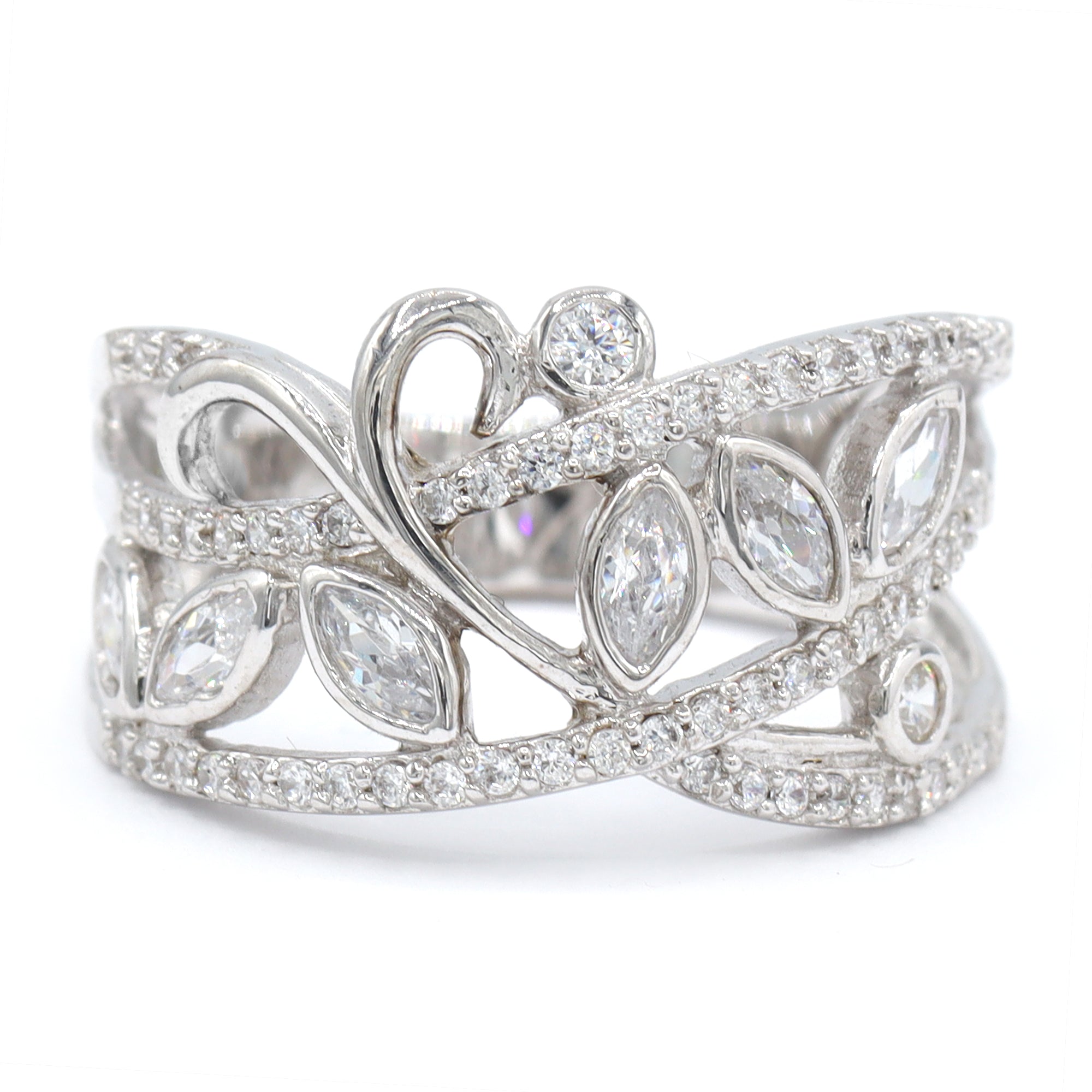 Bague Signity en argent sterling avec oxydes de zirconium ronds et baguettes - NE PEUT PAS ÊTRE REDIMENSIONNÉE.