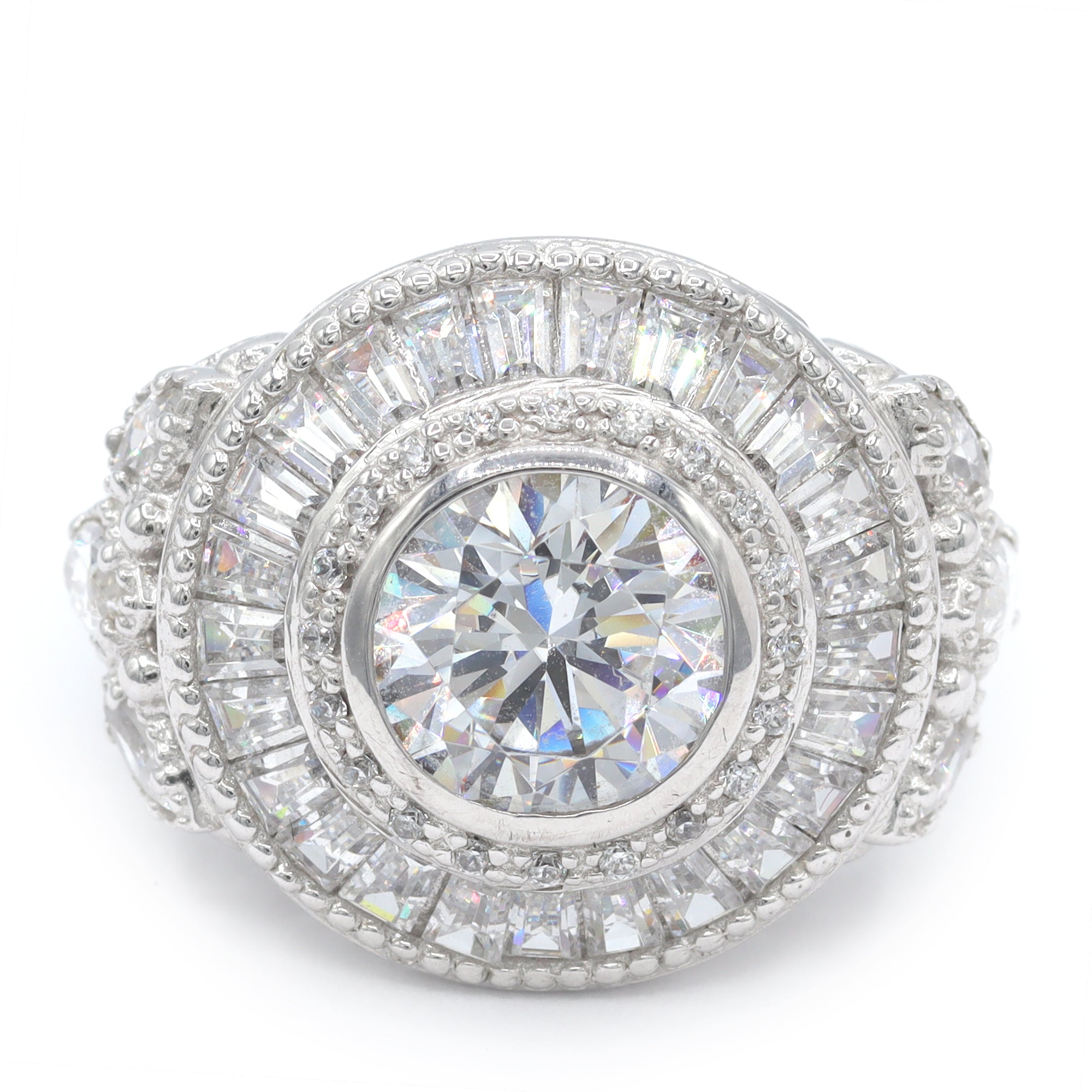 Bague Signity en argent sterling avec oxydes de zirconium ronds et baguettes - NE PEUT PAS ÊTRE REDIMENSIONNÉE.