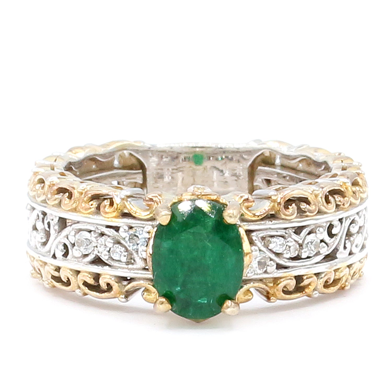 Gems en Vogue 1.34ctw Grizzly Emerald & White Sapphire Ring