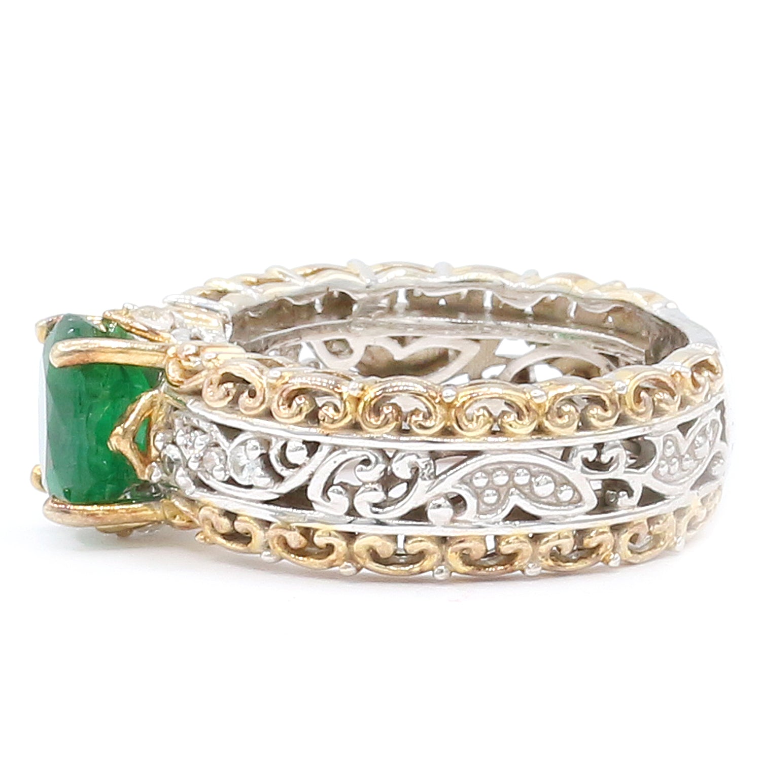 Gems en Vogue 1.34ctw Grizzly Emerald & White Sapphire Ring