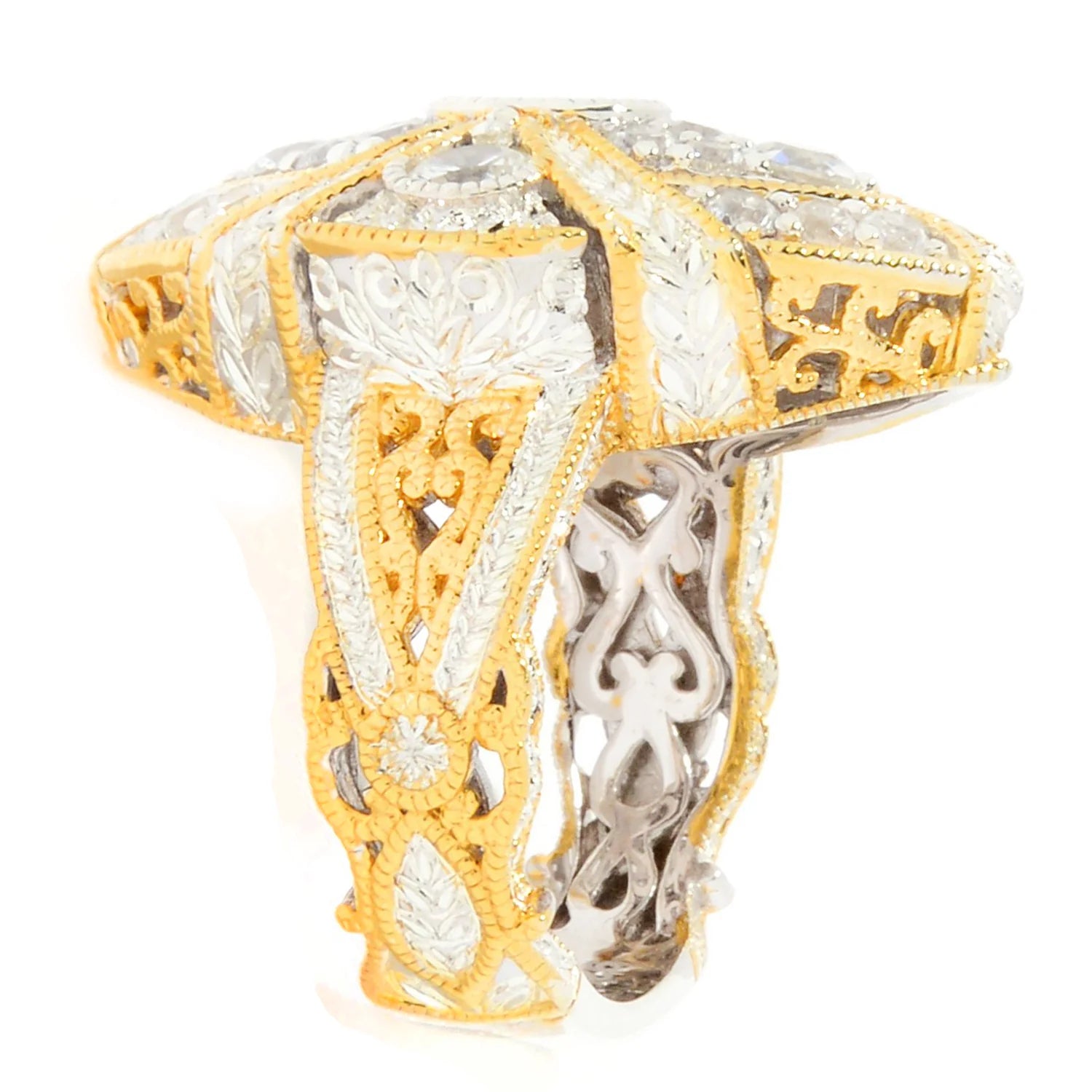 Gems en Vogue 2.83ctw White Zircon Engraving Cluster Ring