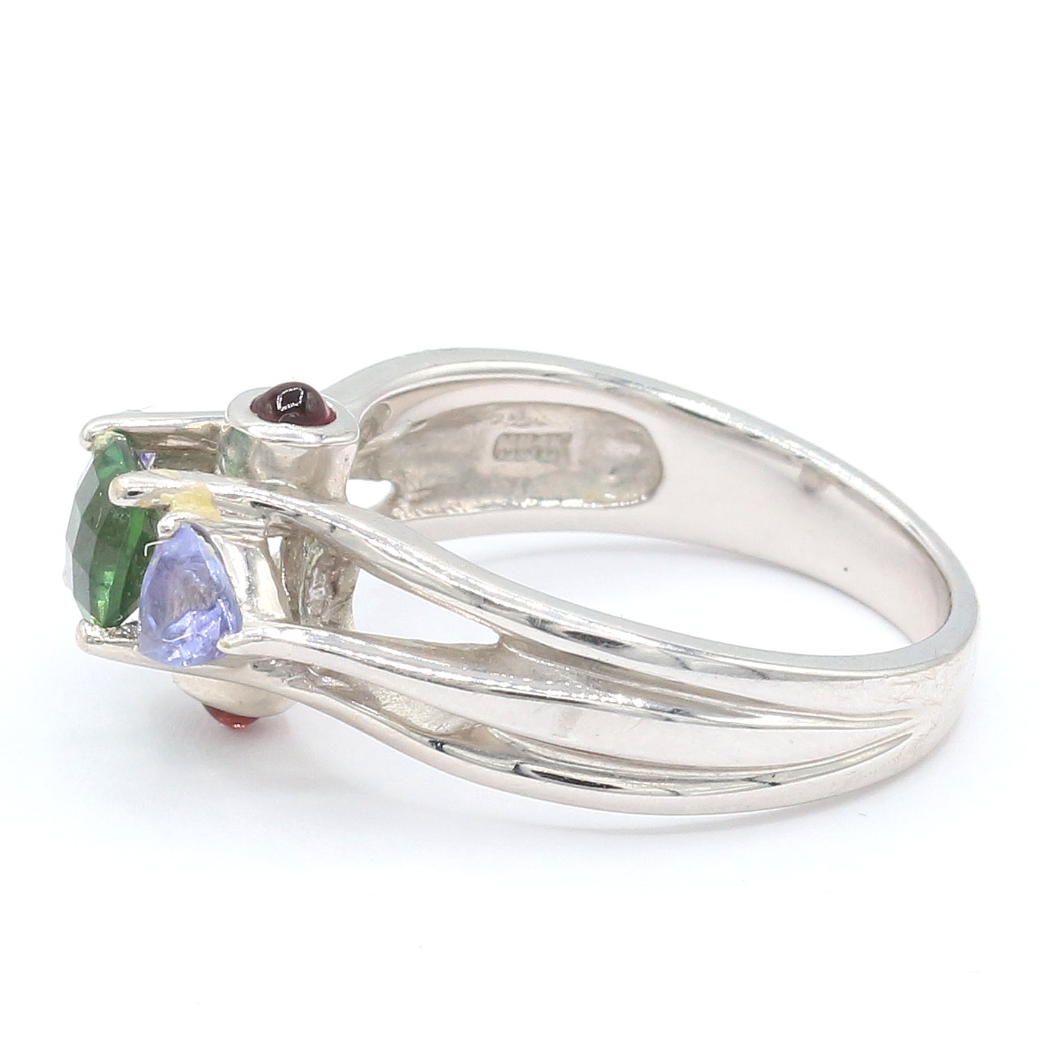 Golden Jewel 14K White Gold 1.08ctw Green Tourmaline, Tanzanite & Rhodolite Ring