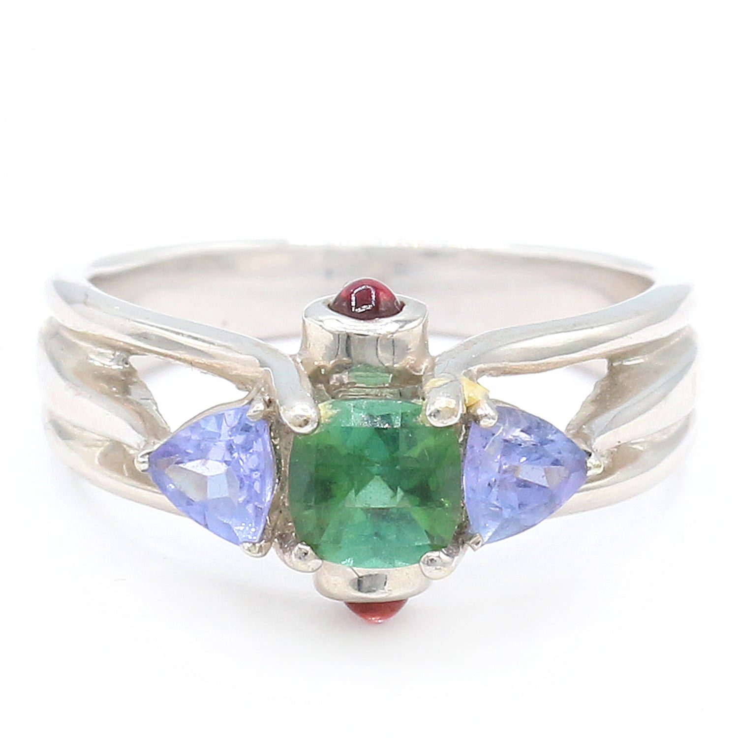 Golden Jewel 14K White Gold 1.08ctw Green Tourmaline, Tanzanite & Rhodolite Ring
