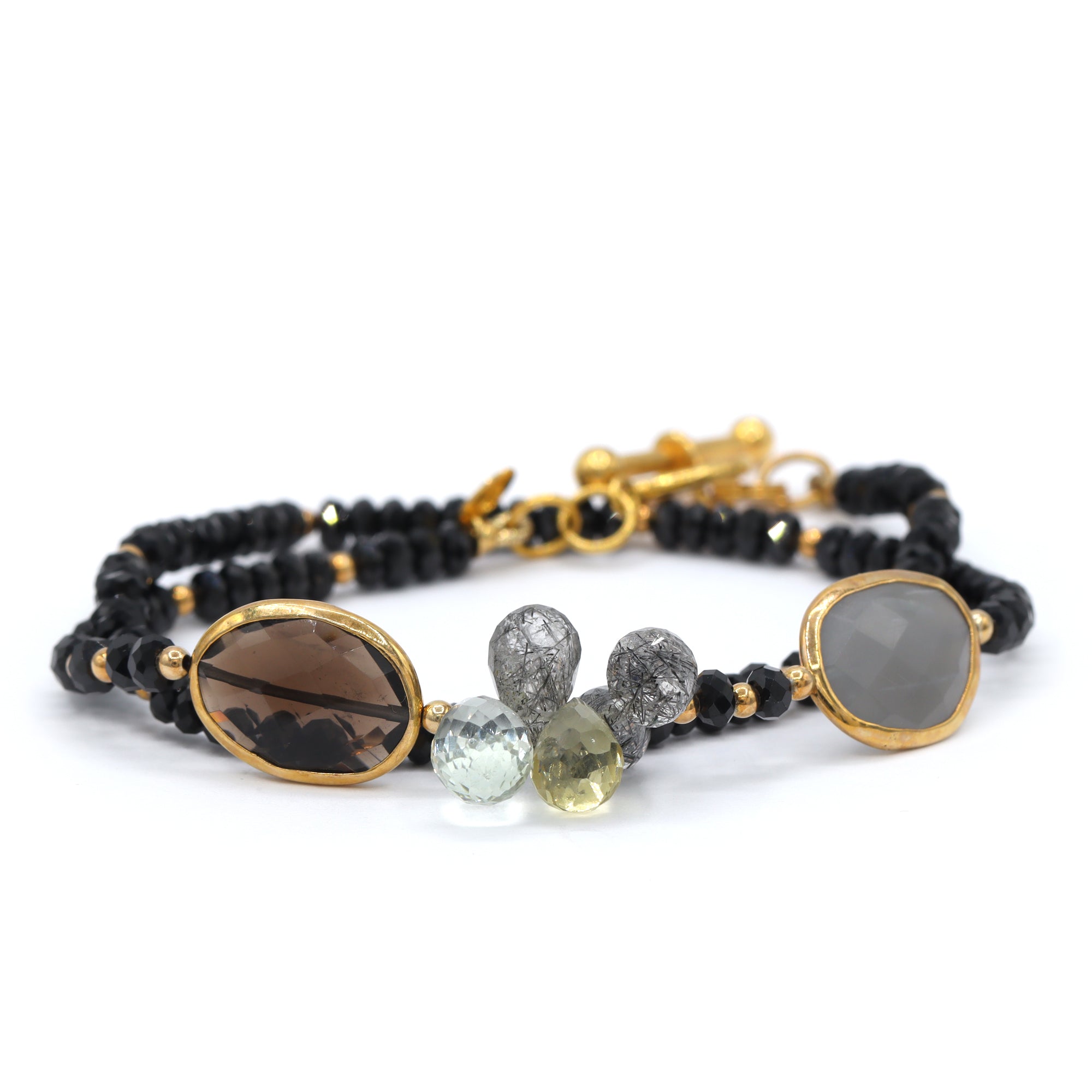 Bracelet Provisor en quartz rutile doré, quartz fumé et cornaline