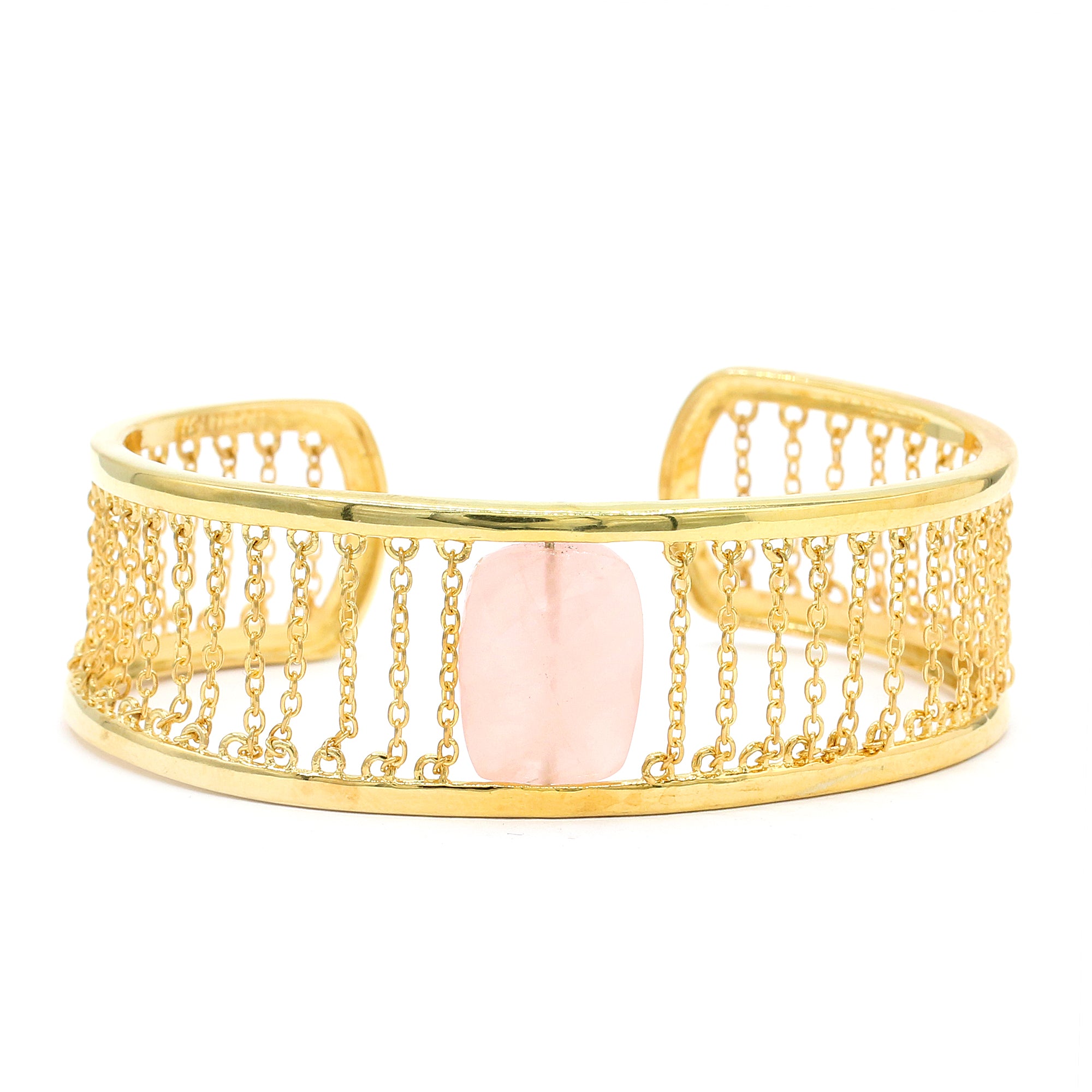 Hall of Jewels Rose Quartz Chain Cuff Bangle Bracelet