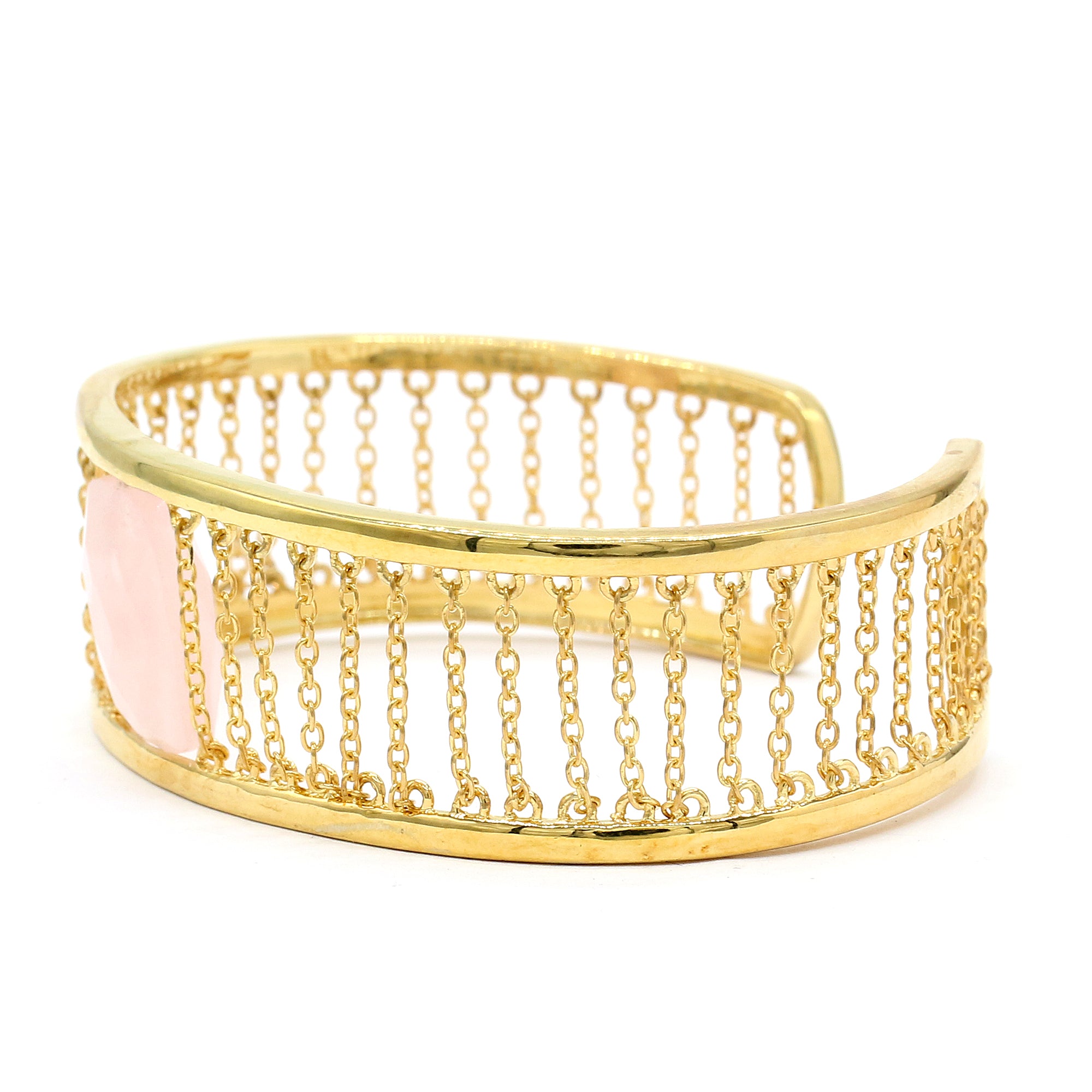 Hall of Jewels Rose Quartz Chain Cuff Bangle Bracelet