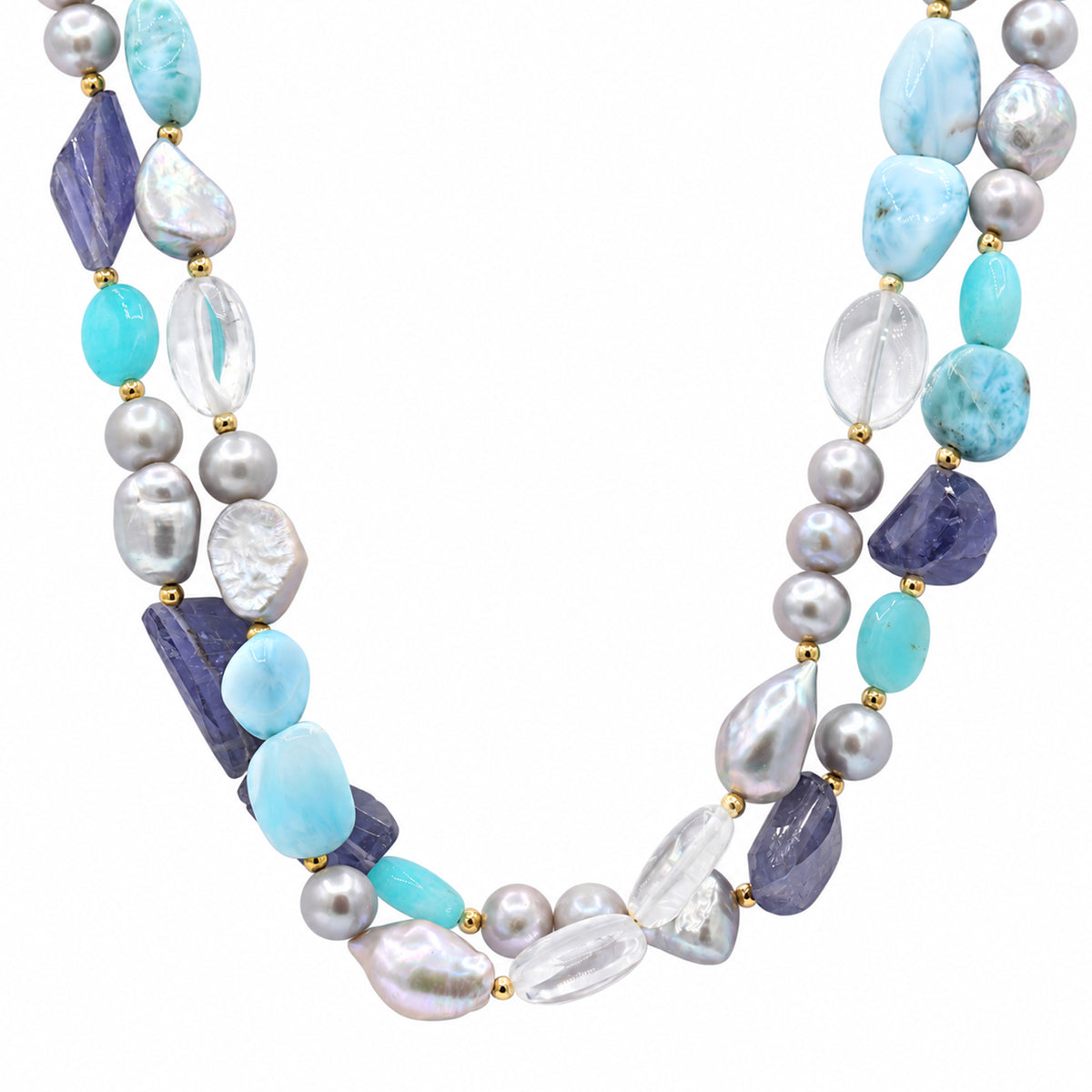 Provisor Larimar, Amazonite & Multi Gemstones Double Strand Necklace