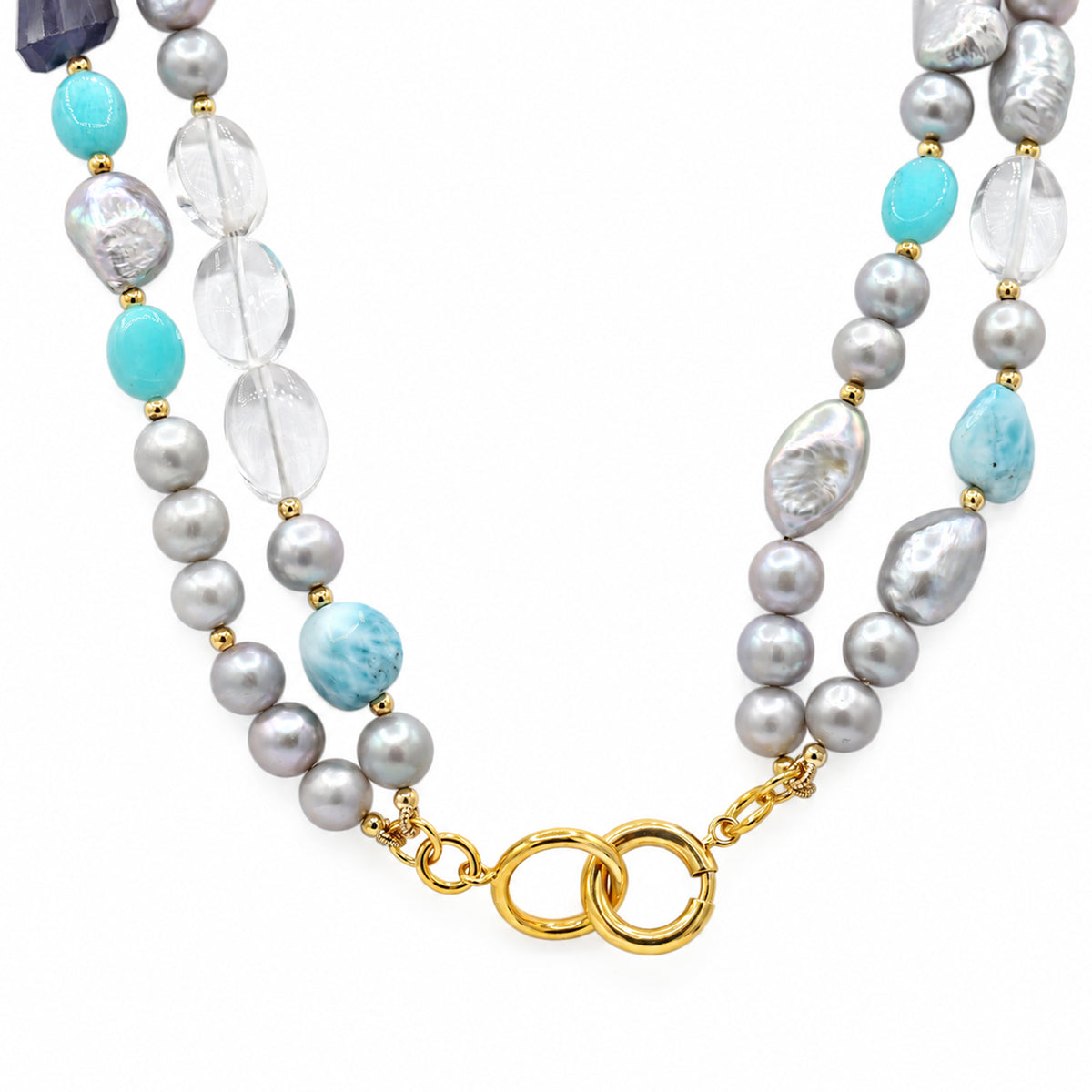 Provisor Larimar, Amazonite & Multi Gemstones Double Strand Necklace