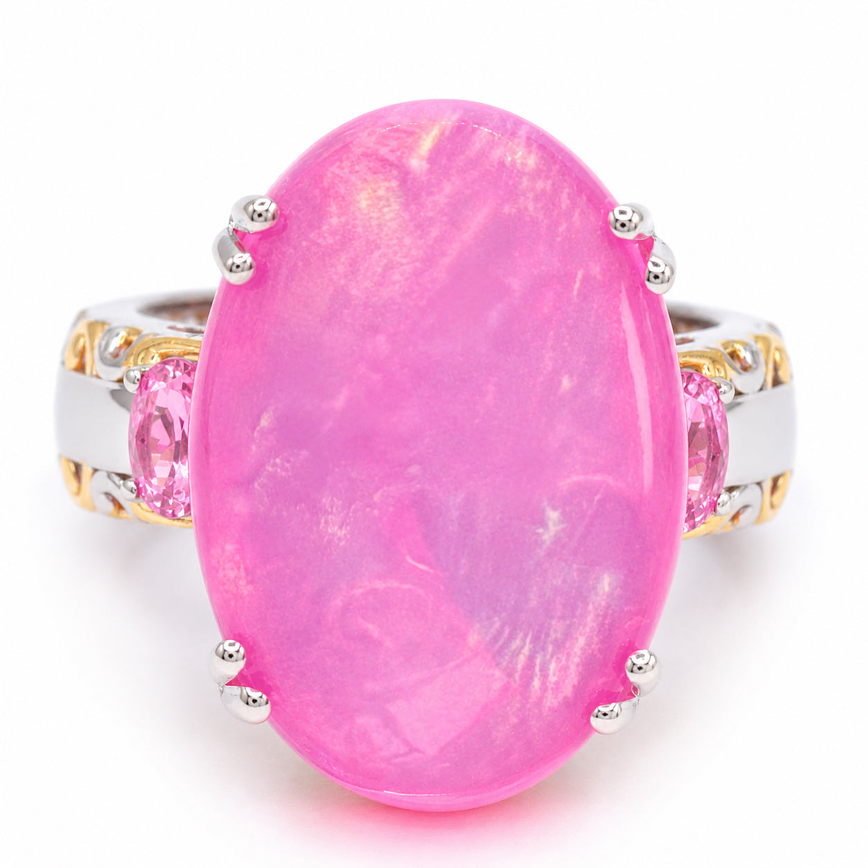 Couture Gems One-of-a-Kind 24K Palladium Silver 10.68ctw Pink Ethiopian Opal & Pink Sapphire Ring