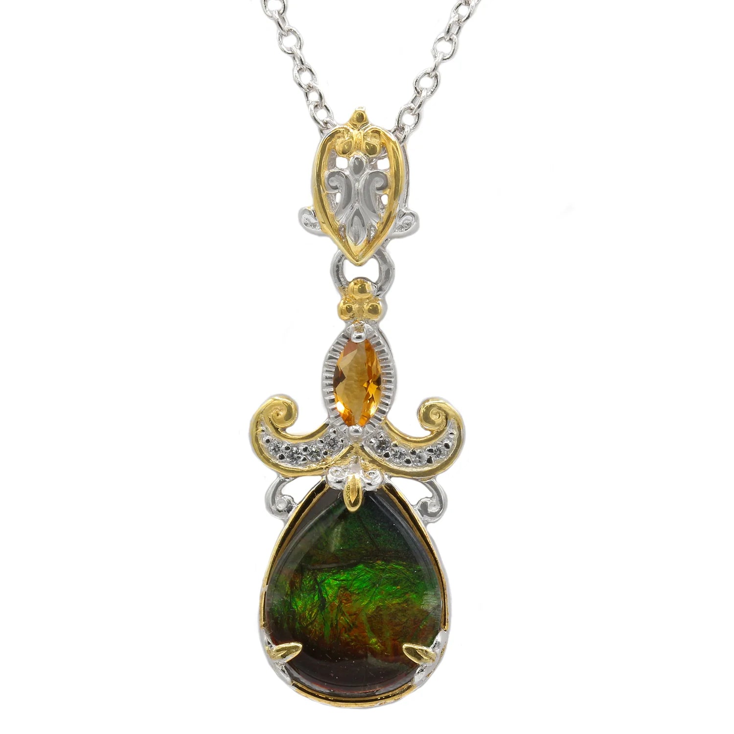 Gems en Vogue 0.22ctw Ammolite & Madeira Citrine Pendant