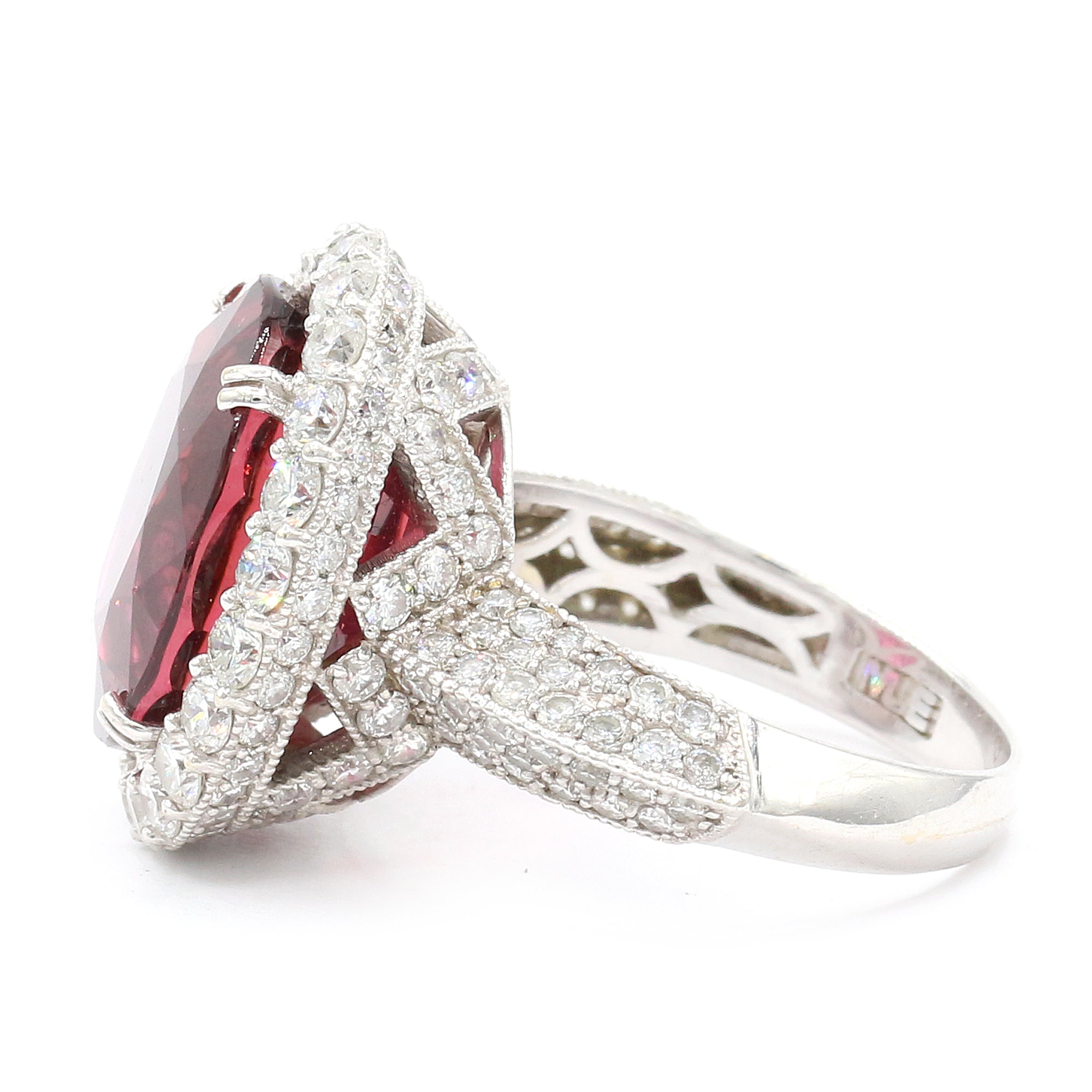 GEV The Vault Exclusive One-of-a-Kind 18K White Gold 13.50ctw Rubellite Tourmaline & 3.50ctw Diamond Ring with Appraisal