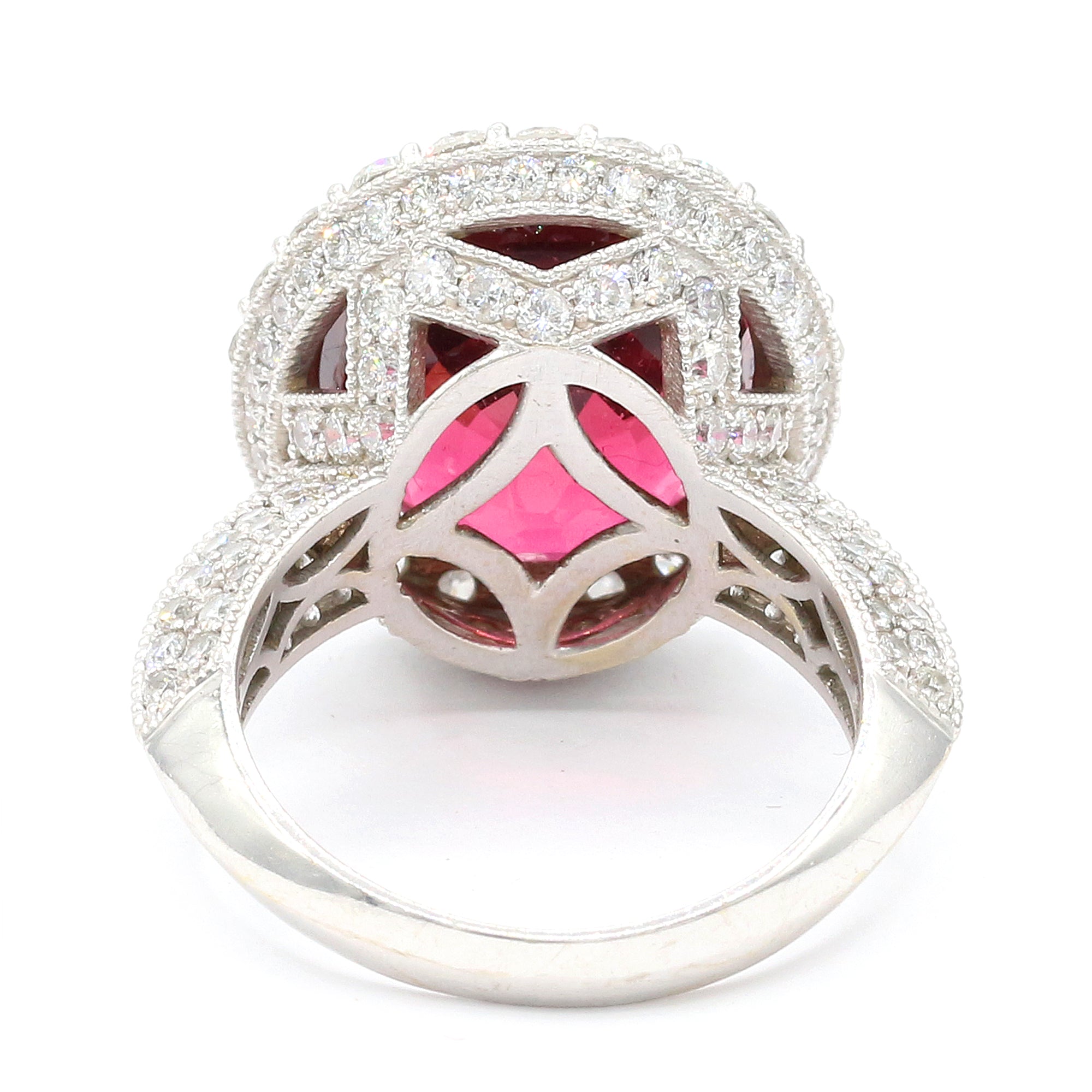 GEV The Vault Exclusive One-of-a-Kind 18K White Gold 13.50ctw Rubellite Tourmaline & 3.50ctw Diamond Ring with Appraisal