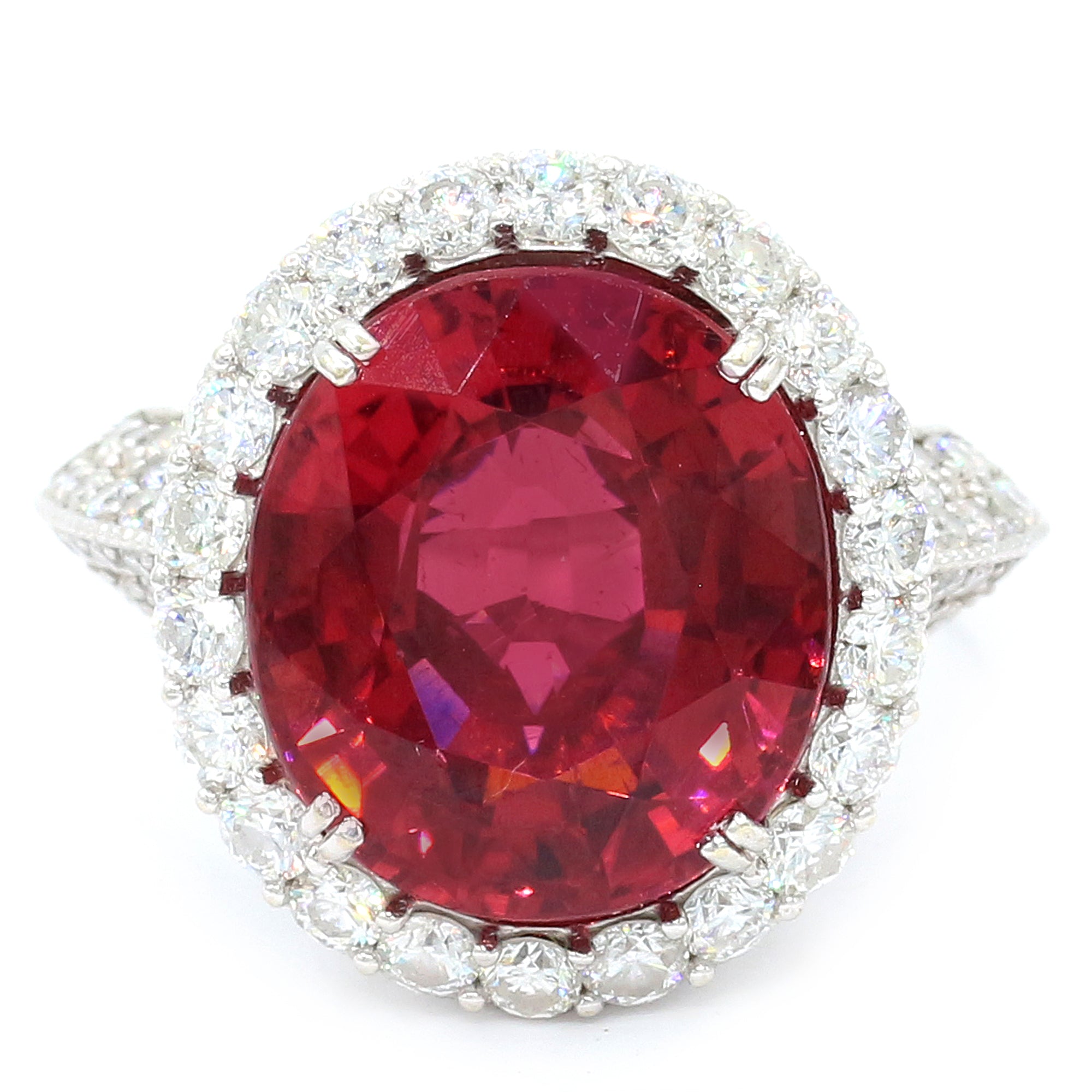 GEV The Vault Exclusive One-of-a-Kind 18K White Gold 13.50ctw Rubellite Tourmaline & 3.50ctw Diamond Ring with Appraisal