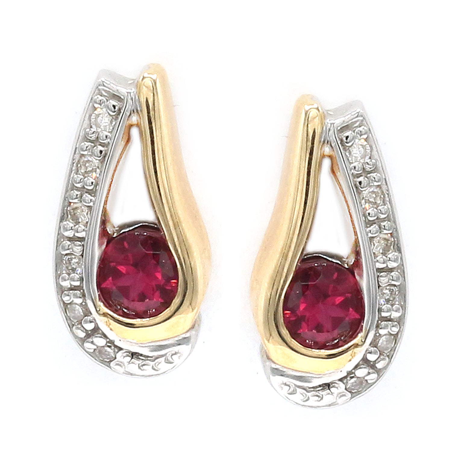 Golden Jewel 14K Gold 0.67ctw Rubellite & Diamond Stud Earrings
