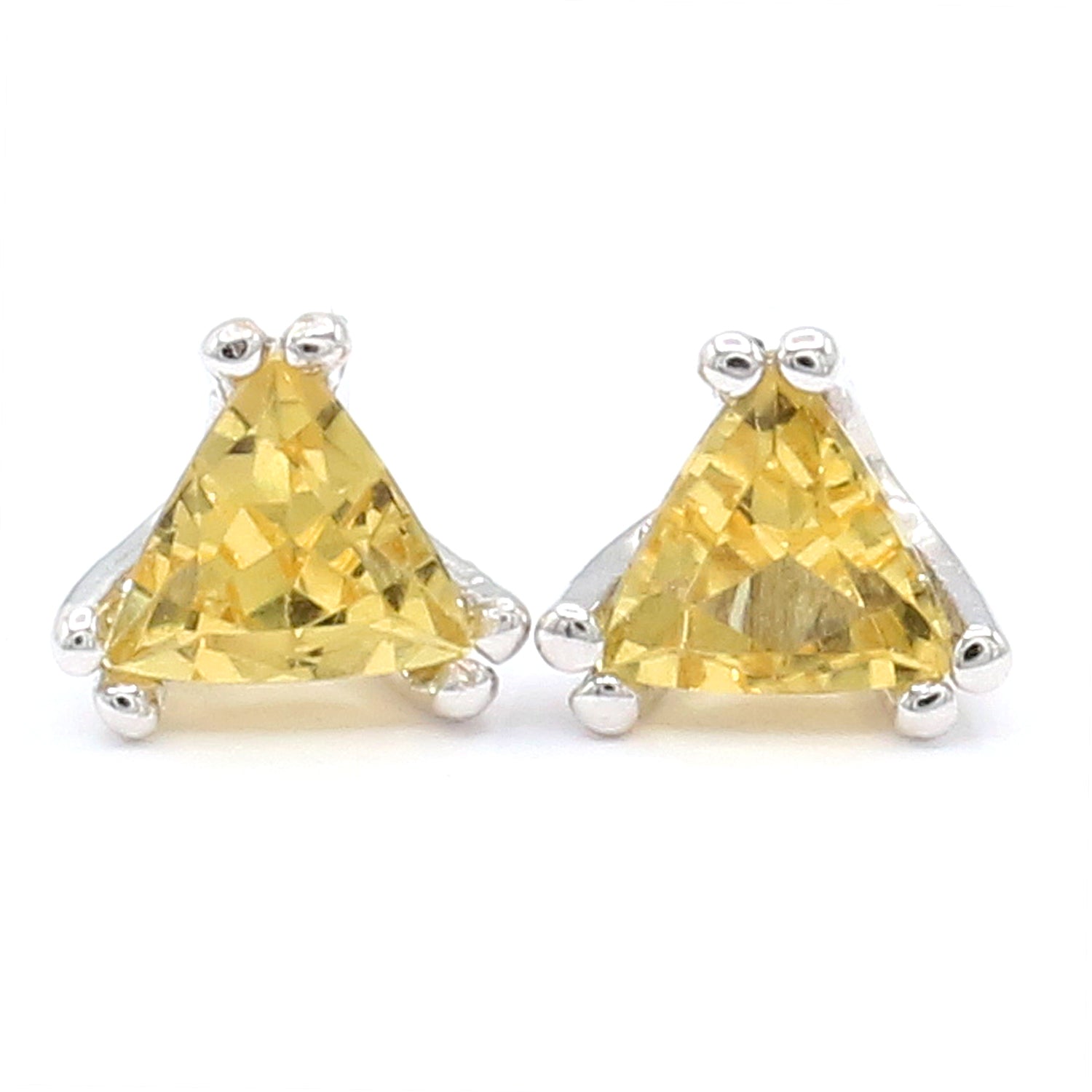 Golden Jewel 14K White Gold 0.74ctw Trillion Yellow Beryl Stud Earrings