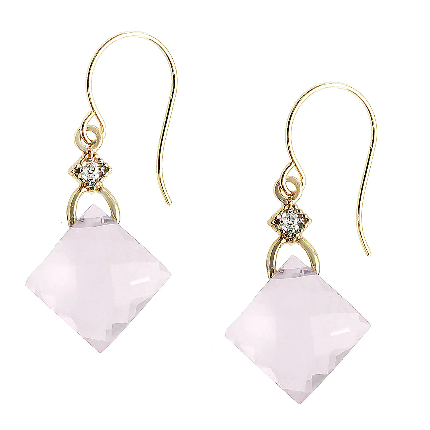 Golden Jewel 14K Yellow Gold 10.76ctw Rose Quartz & Diamond Drop Earrings