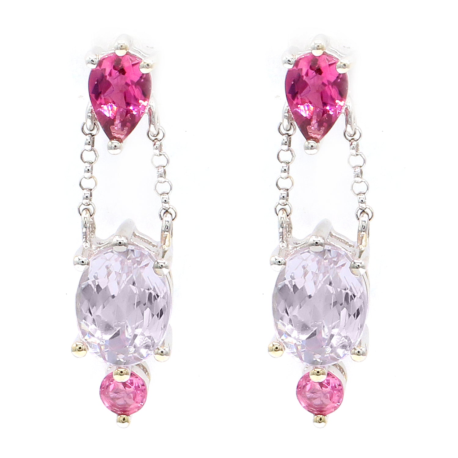 Golden Jewel 14K White Gold 4.17ctw Pastel Kunzite & Pink Tourmaline Drop Earrings