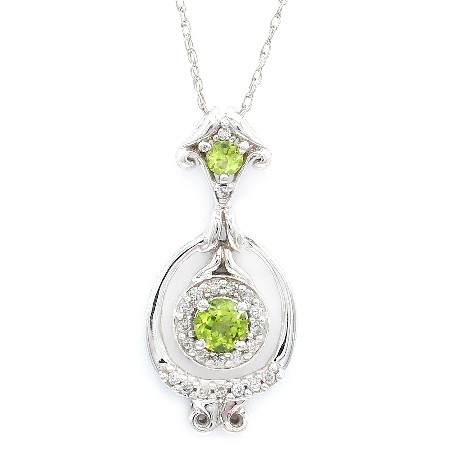 Golden Jewel 14K White Gold 0.74ctw Peridot & Diamond Pendant