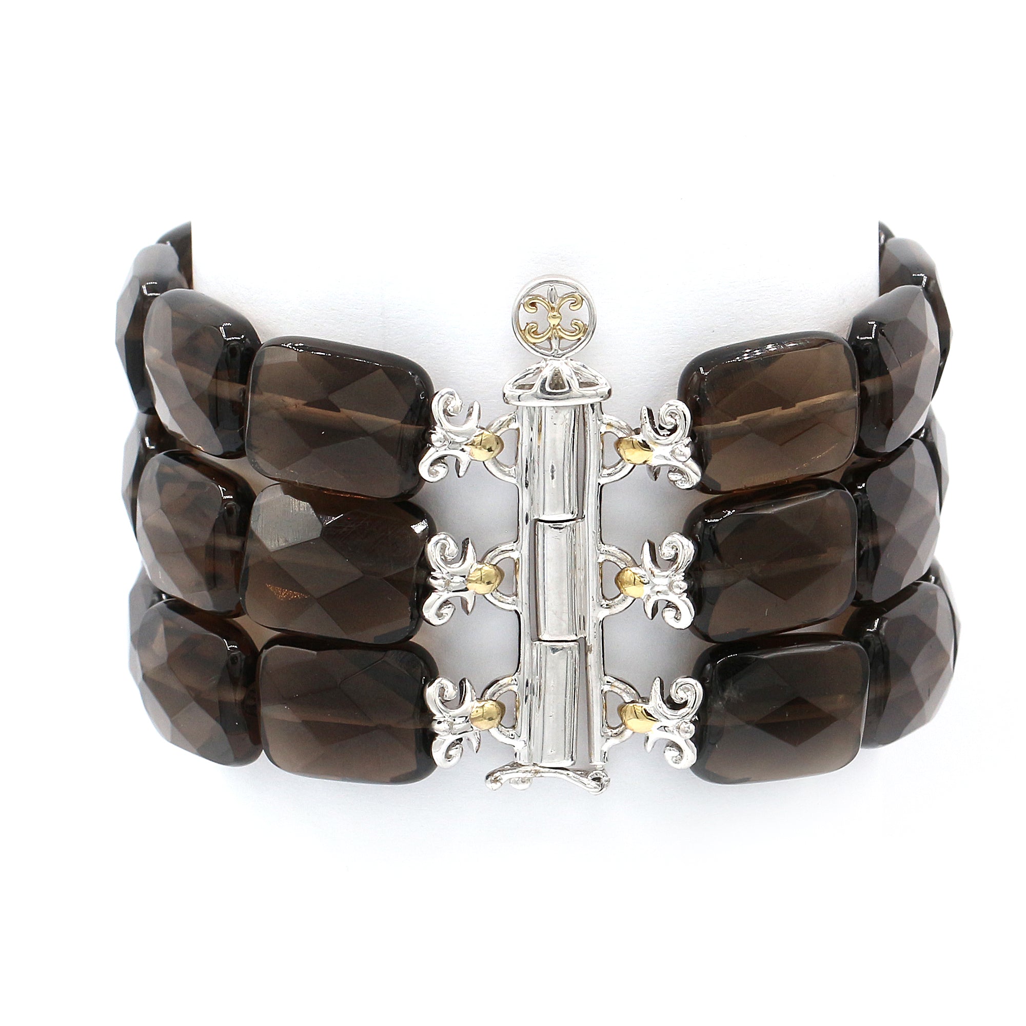 Gems en Vogue 24K Palladium Silver Red Jade & Smoky Quartz Bracelet