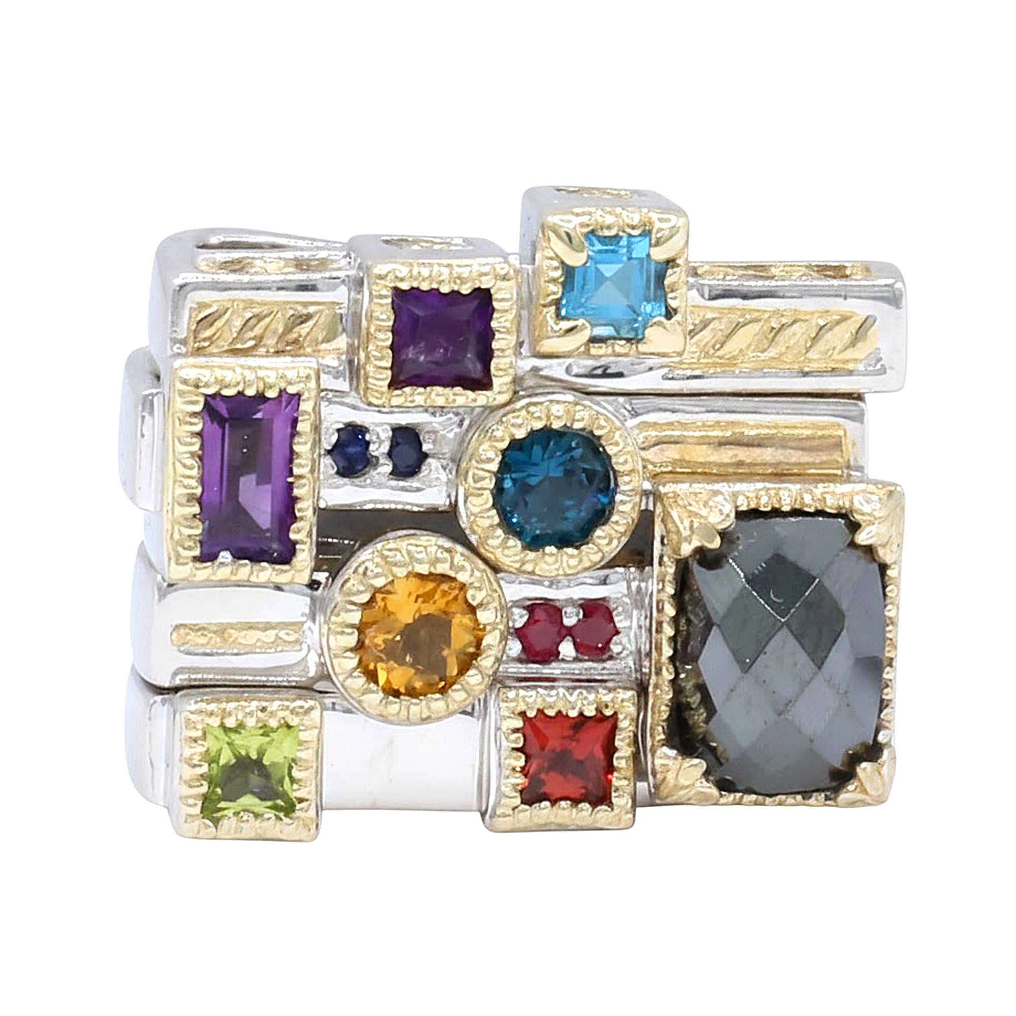 Gems en Vogue 24K Palladium Silver 1.37ctw Multi Gemstones Manhattan Set of Four Stacking Charms