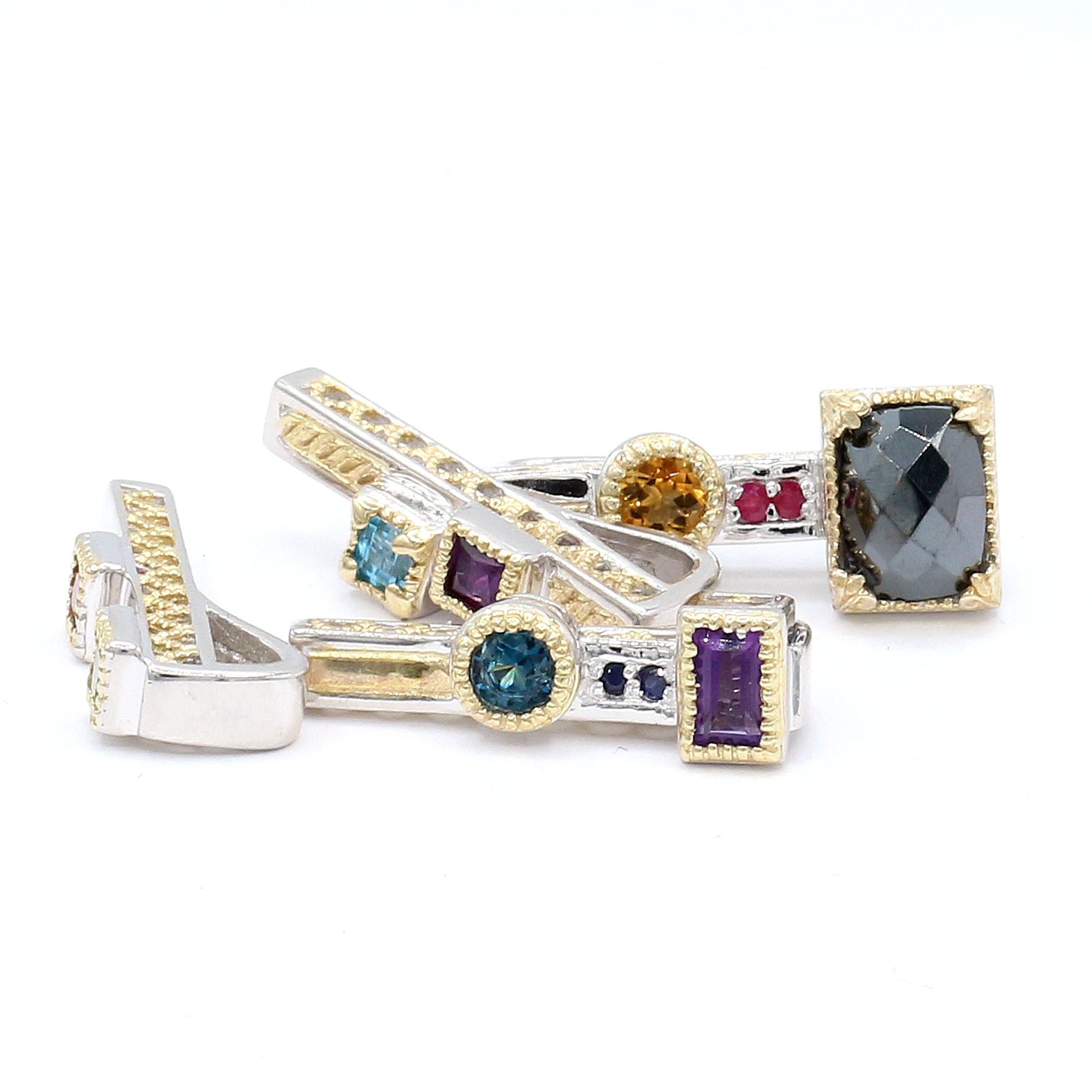 Gems en Vogue 24K Palladium Silver 1.37ctw Multi Gemstones Manhattan Set of Four Stacking Charms