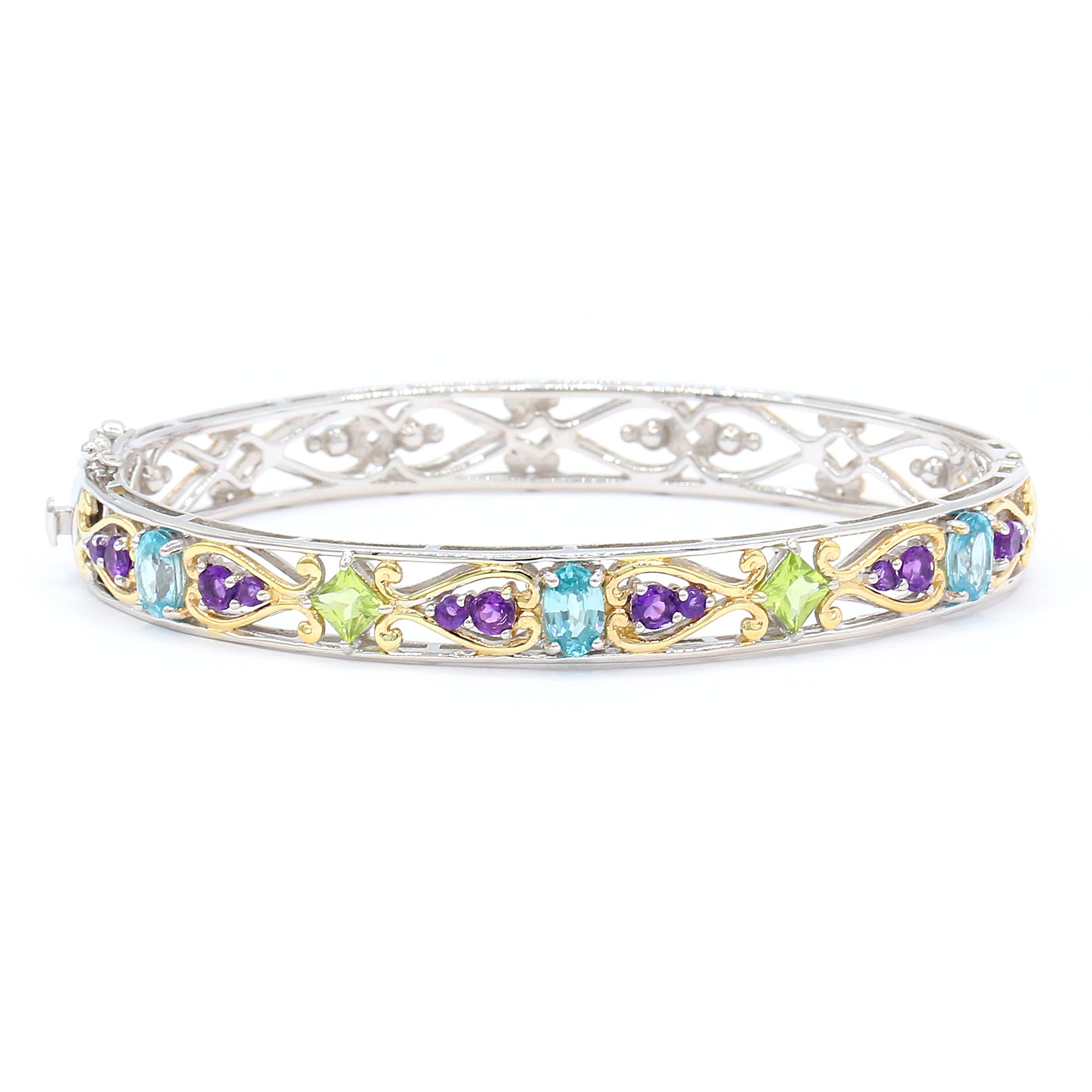 Gems en Vogue 24K Palladium Silver 3.91ctw Blue Zircon & Multi Gemstones Bangle Bracelet