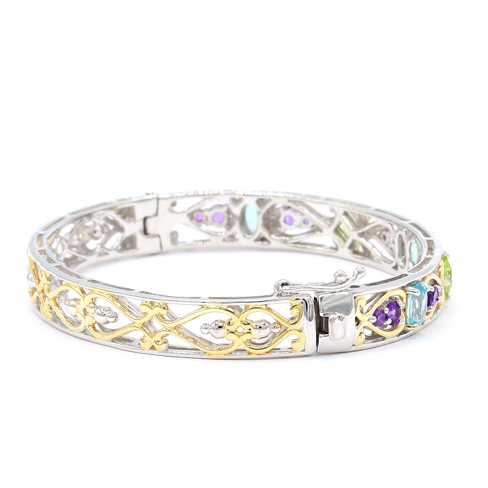 Gems en Vogue 24K Palladium Silver 3.91ctw Blue Zircon & Multi Gemstones Bangle Bracelet