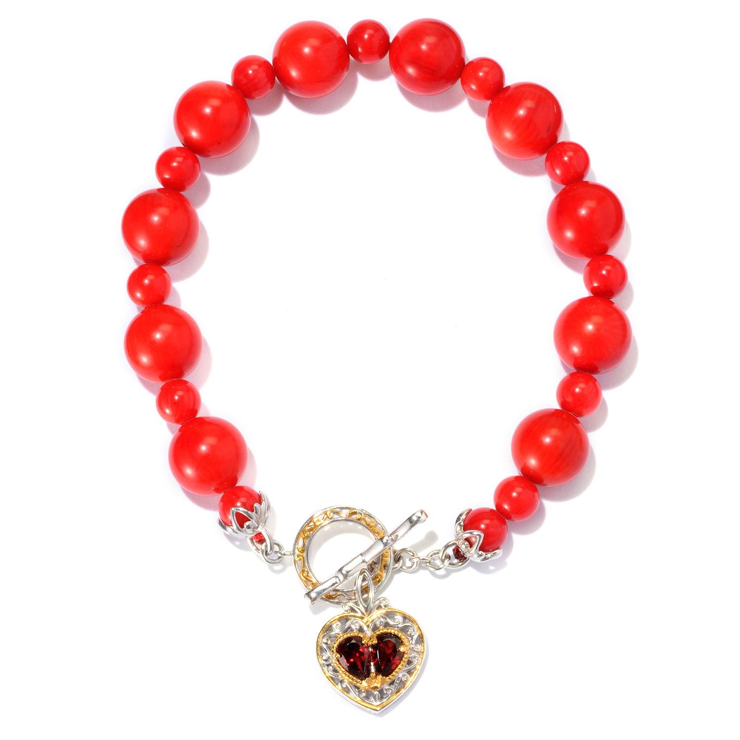 Gems en Vogue Choice of Gemstone & Heart Charm Toggle Bracelet