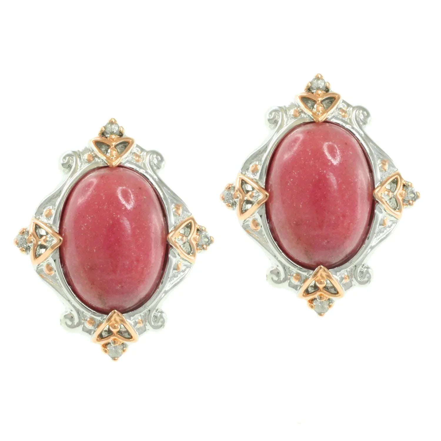 Gems en Vogue 14.42ctw Rhodonite & White Sapphire Earrings