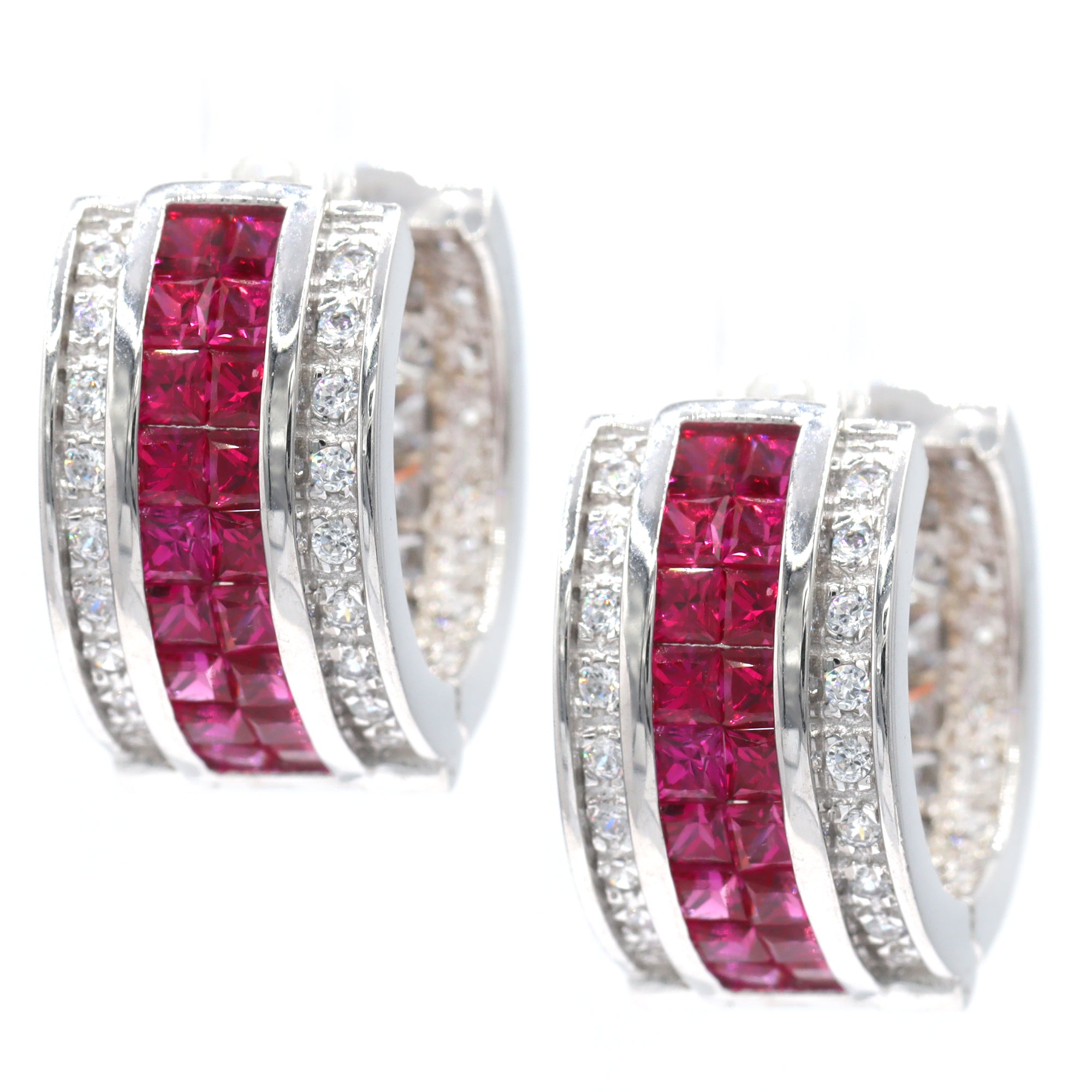 Signity Sterling Silver Created Ruby & Cubic Zirconia Hoop Earrings