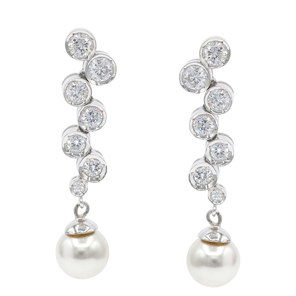 Signity Sterling Silver Pearl & Cubic Zirconia Earrings