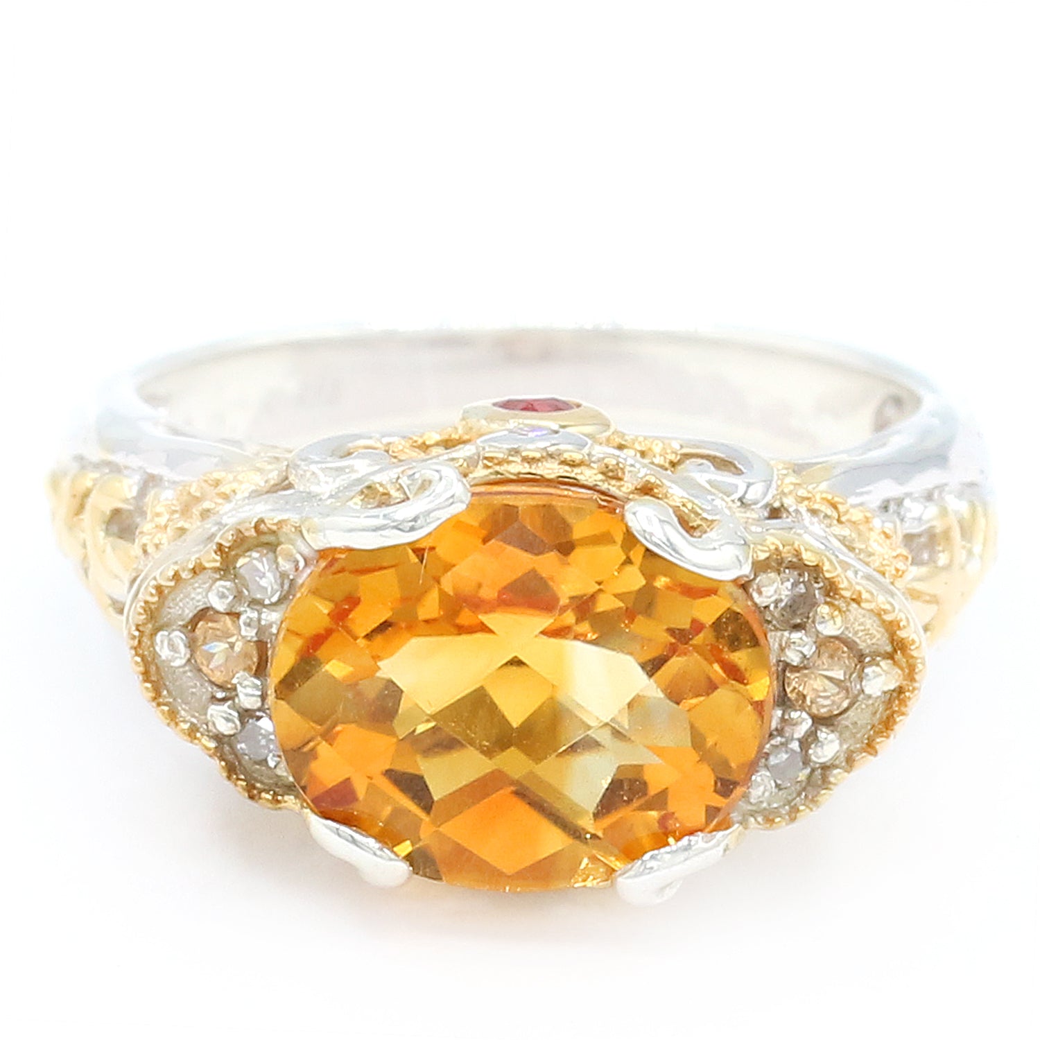 Gems en Vogue 3.57ctw Ametista Citrine, Sapphire & Diamond Ring
