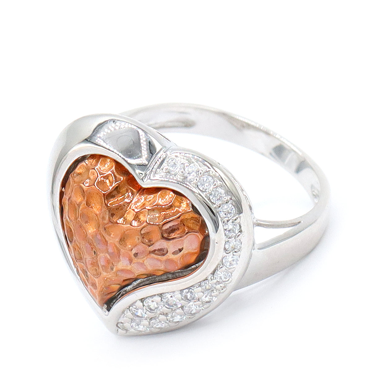 Signity Sterling Silver Cubic Zirconia Textured Heart Ring CANNOT BE RESIZED