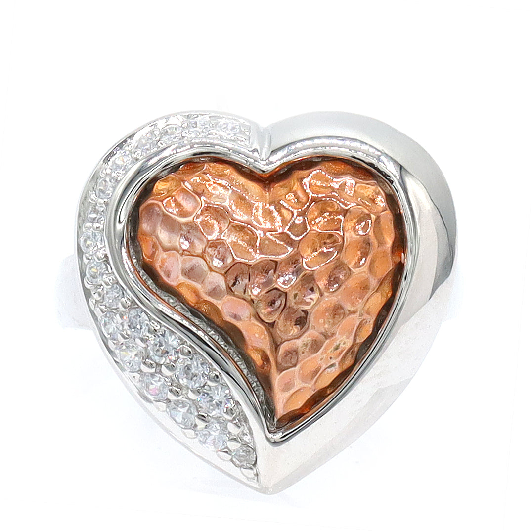 Signity Sterling Silver Cubic Zirconia Textured Heart Ring CANNOT BE RESIZED
