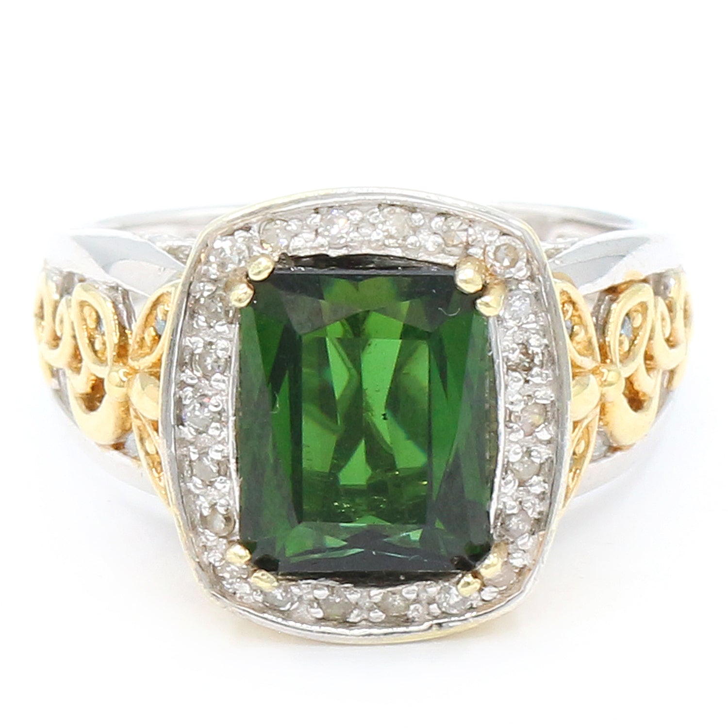 Gems en Vogue 3.44ctw Green Tourmaline & Blue Diamond Halo Ring