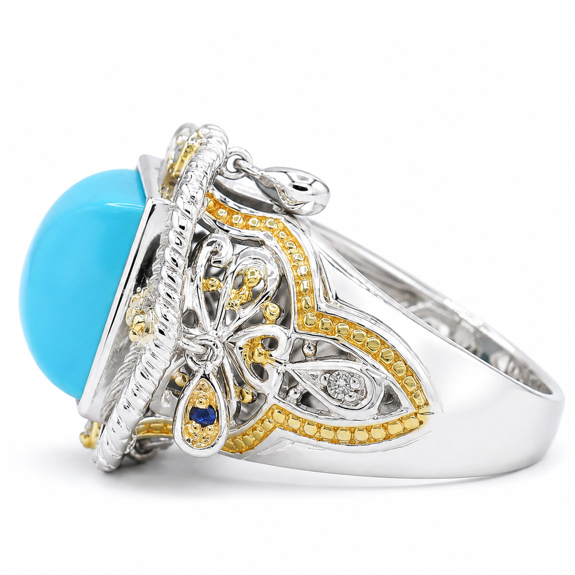 Gems en Vogue 24K Palladium Silver Reconstituted Turquoise & Sapphire Ring