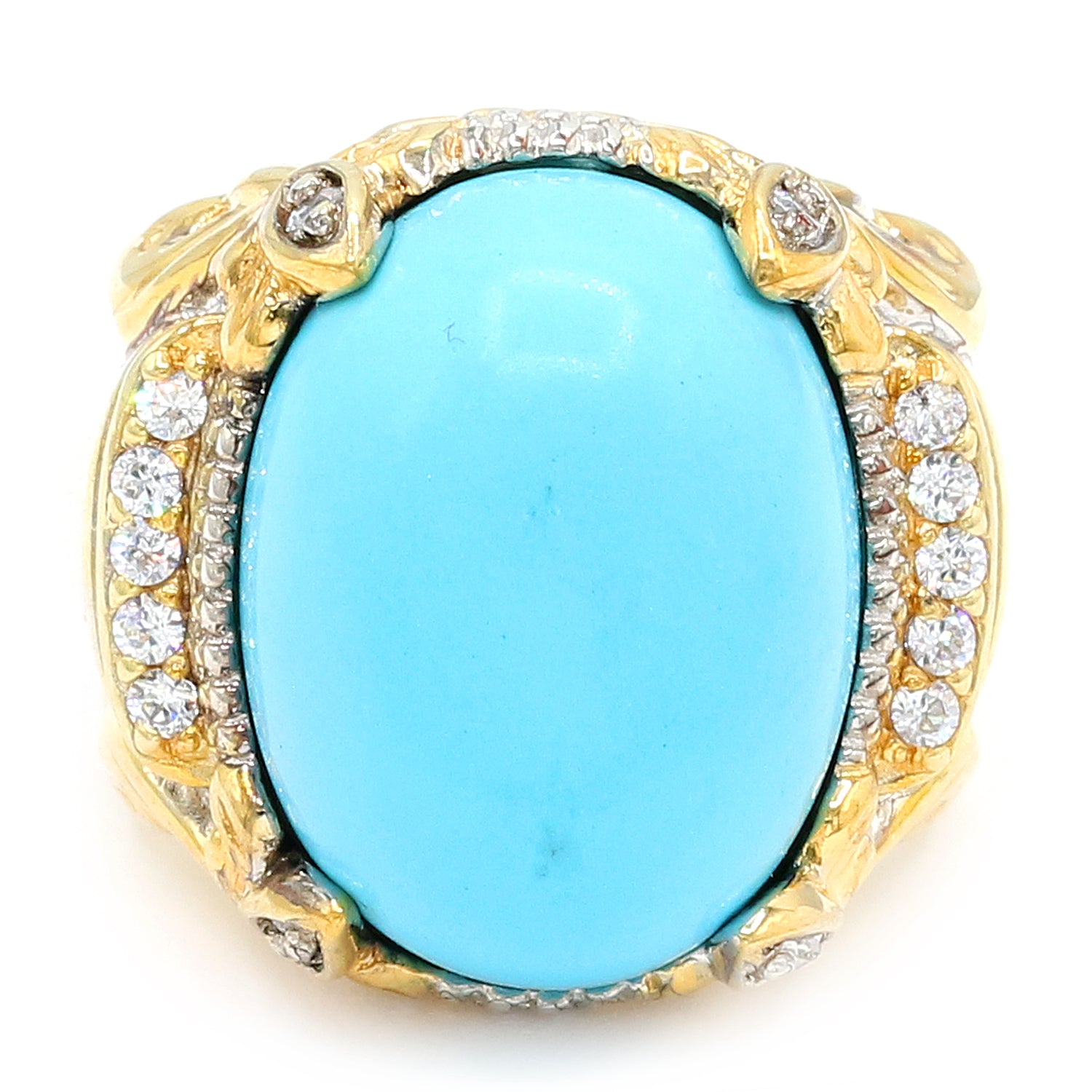 Gems en Vogue Reconstituted Turquoise & White Sapphire Ring