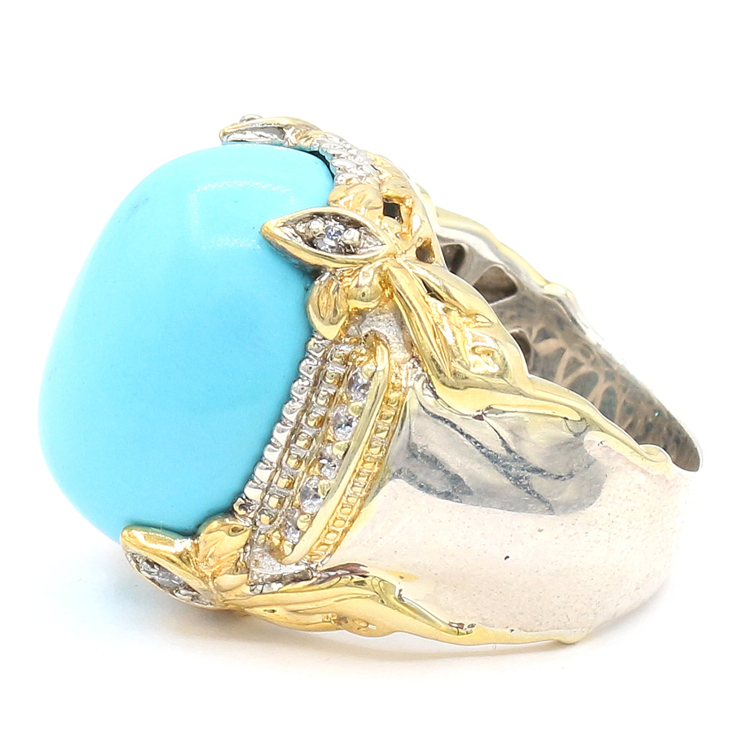 Gems en Vogue Reconstituted Turquoise & White Sapphire Ring