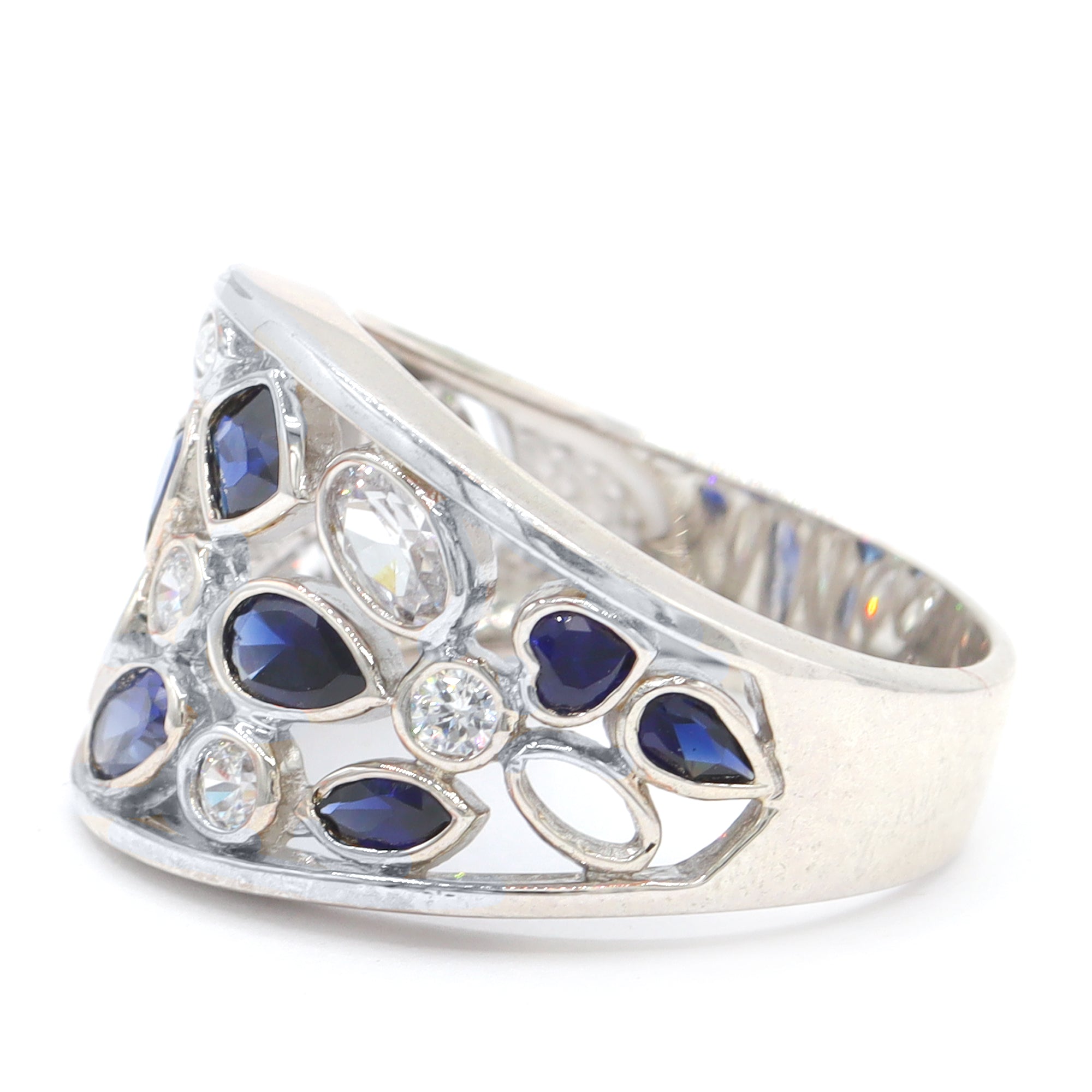 Signity Sterling Silver Created Blue Sapphire & Cubic Zirconia Ring CANNOT BE RESIZED