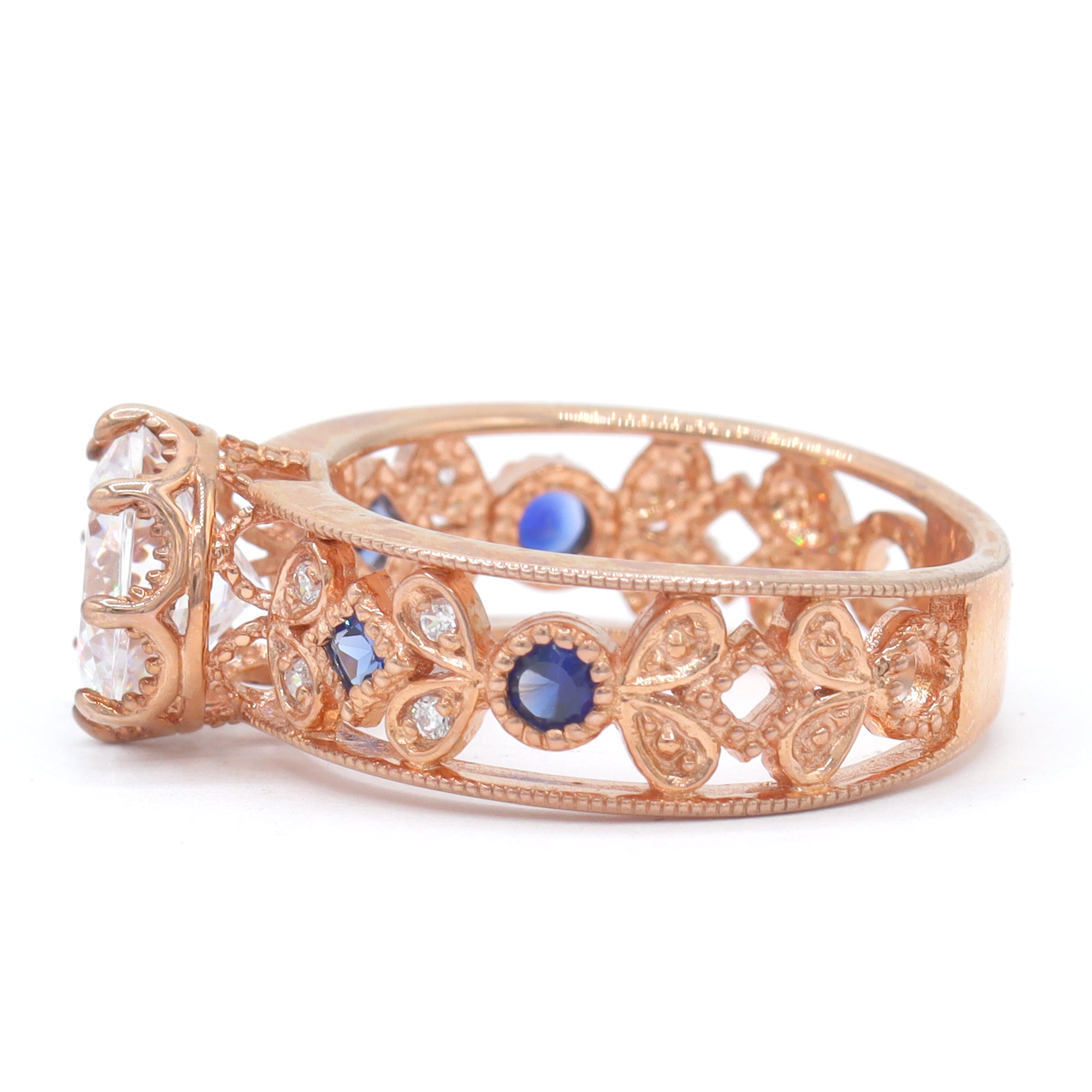 Signity Sterling Silver Cubic Zirconia & Created Blue Sapphire Ring CANNOT BE RESIZED