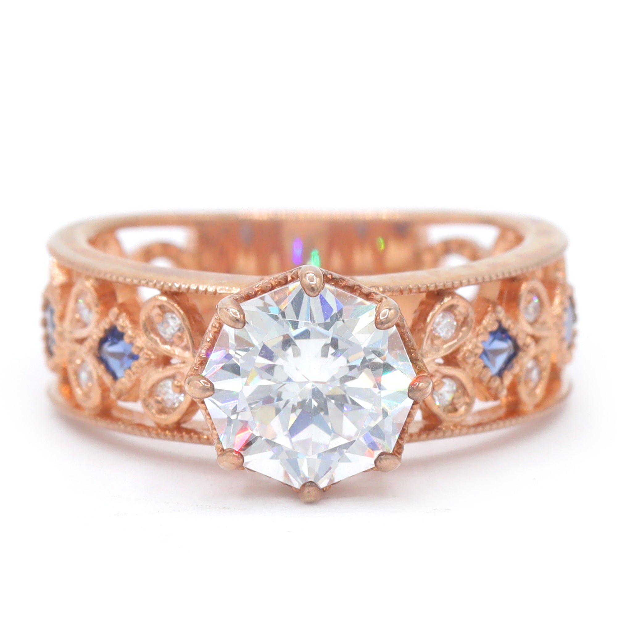 Signity Sterling Silver Cubic Zirconia & Created Blue Sapphire Ring CANNOT BE RESIZED