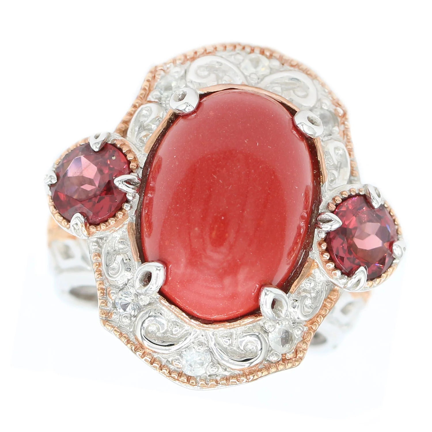 Gems en Vogue Reconstructed Coral & Garnet Ring