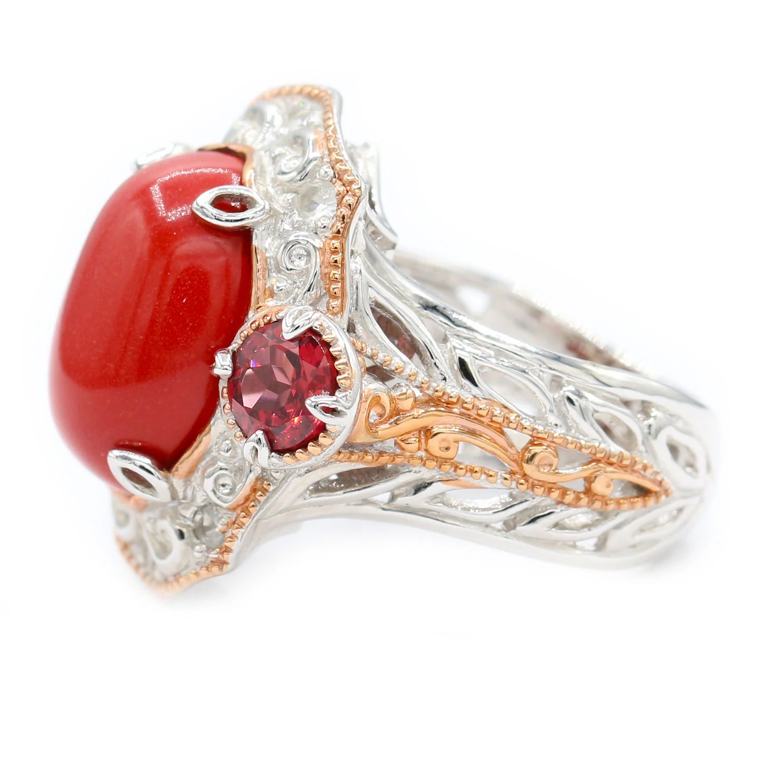 Gems en Vogue Reconstructed Coral & Garnet Ring