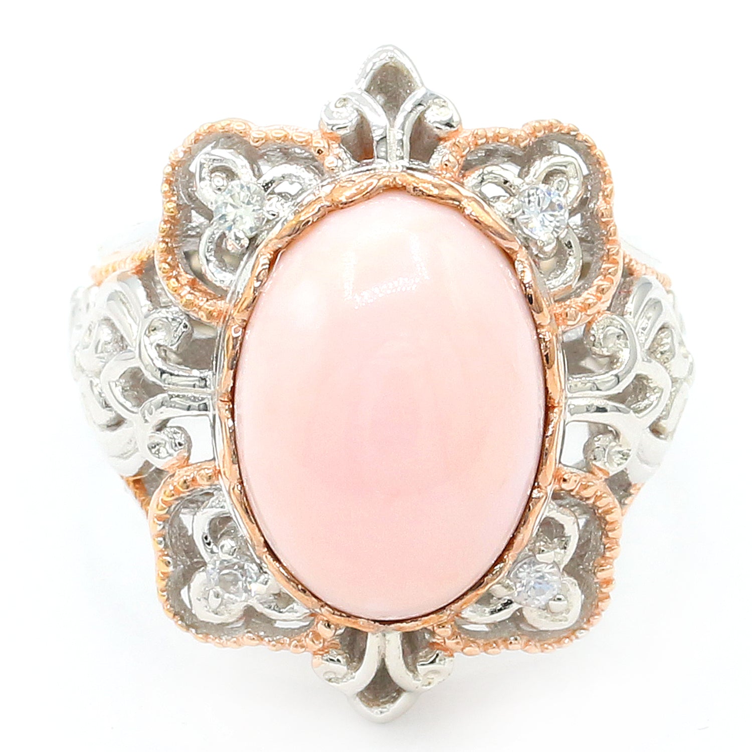 Gems en Vogue Pink Opal & White Sapphire Ring