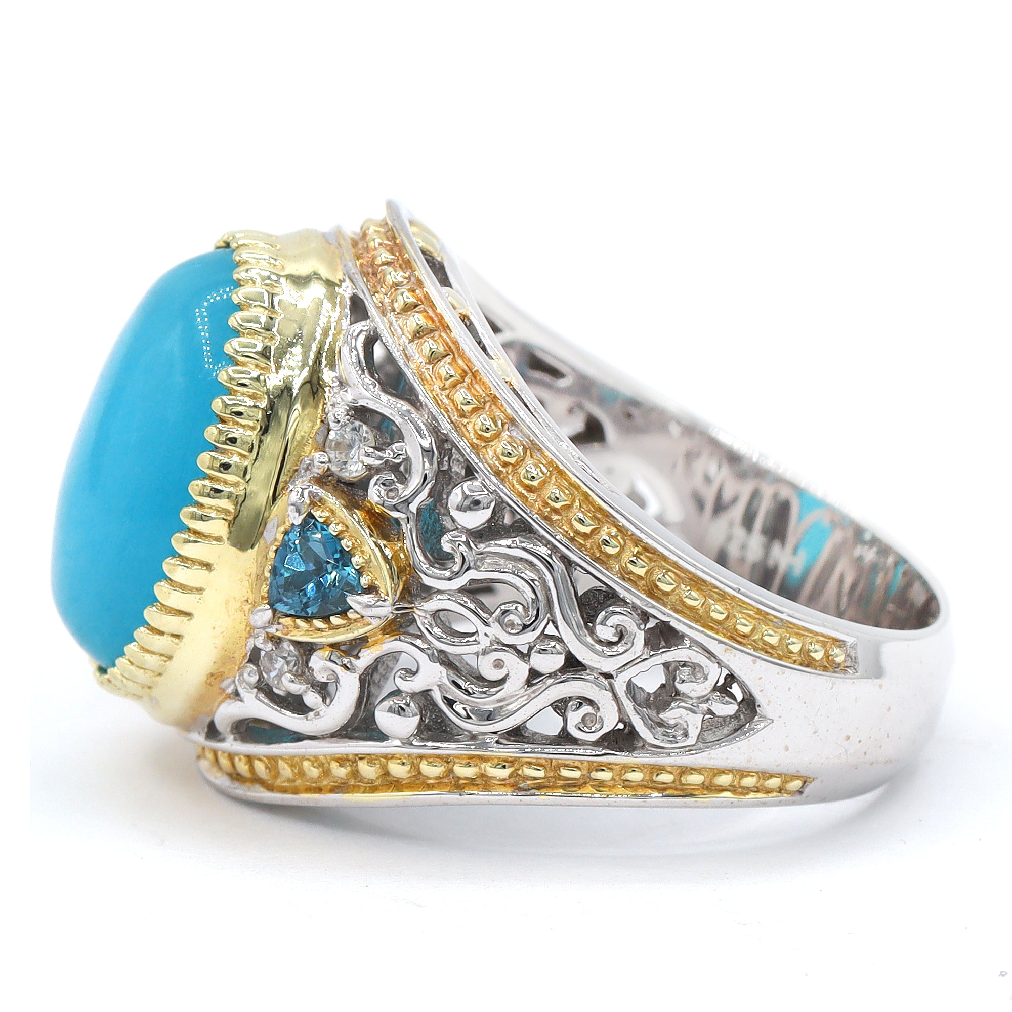 Gems en Vogue 24K Palladium Silver Blue Quartz, London Blue Topaz & White Sapphire Ring