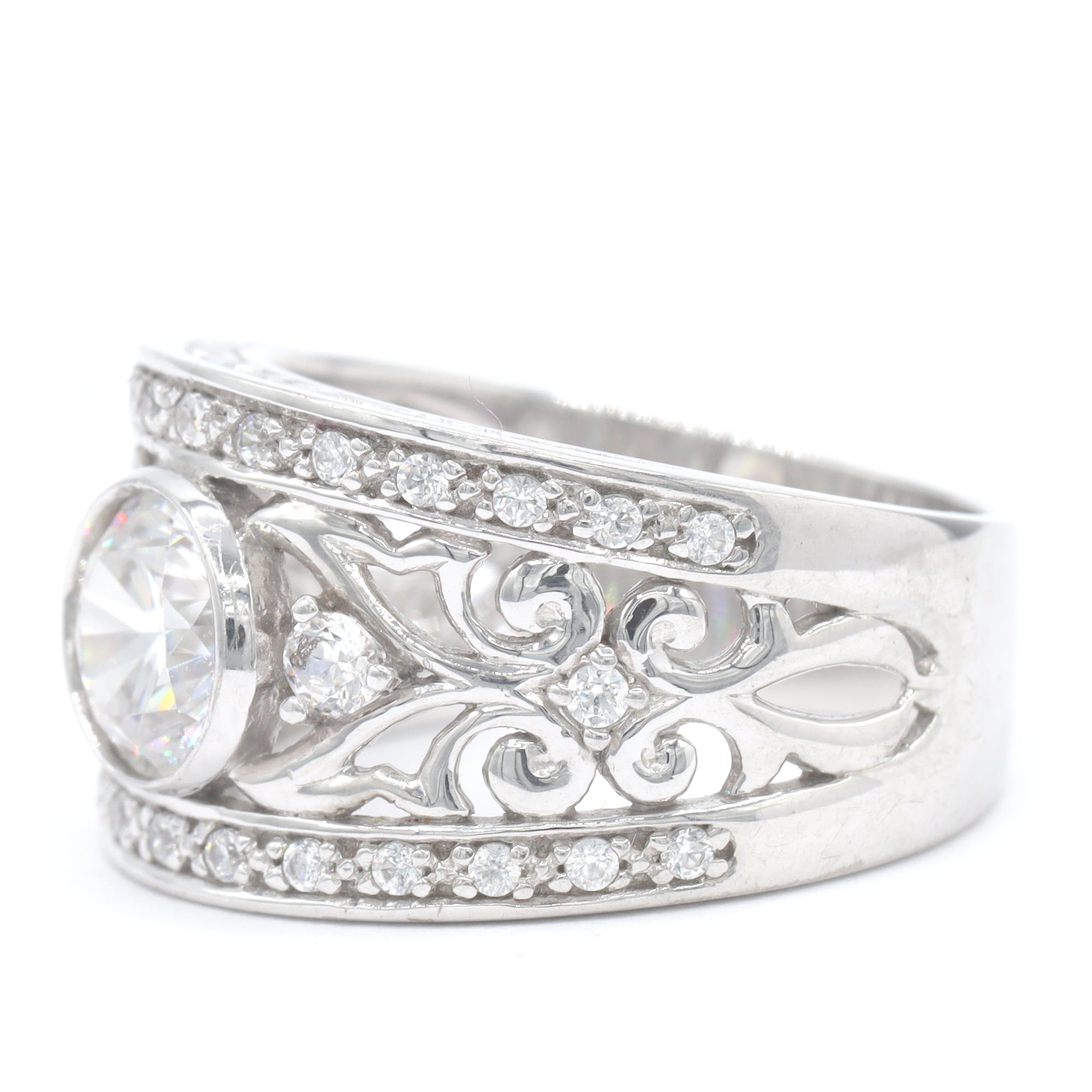 Signity Sterling Silver Cubic Zirconia Wide Band Ring CANNOT BE RESIZED