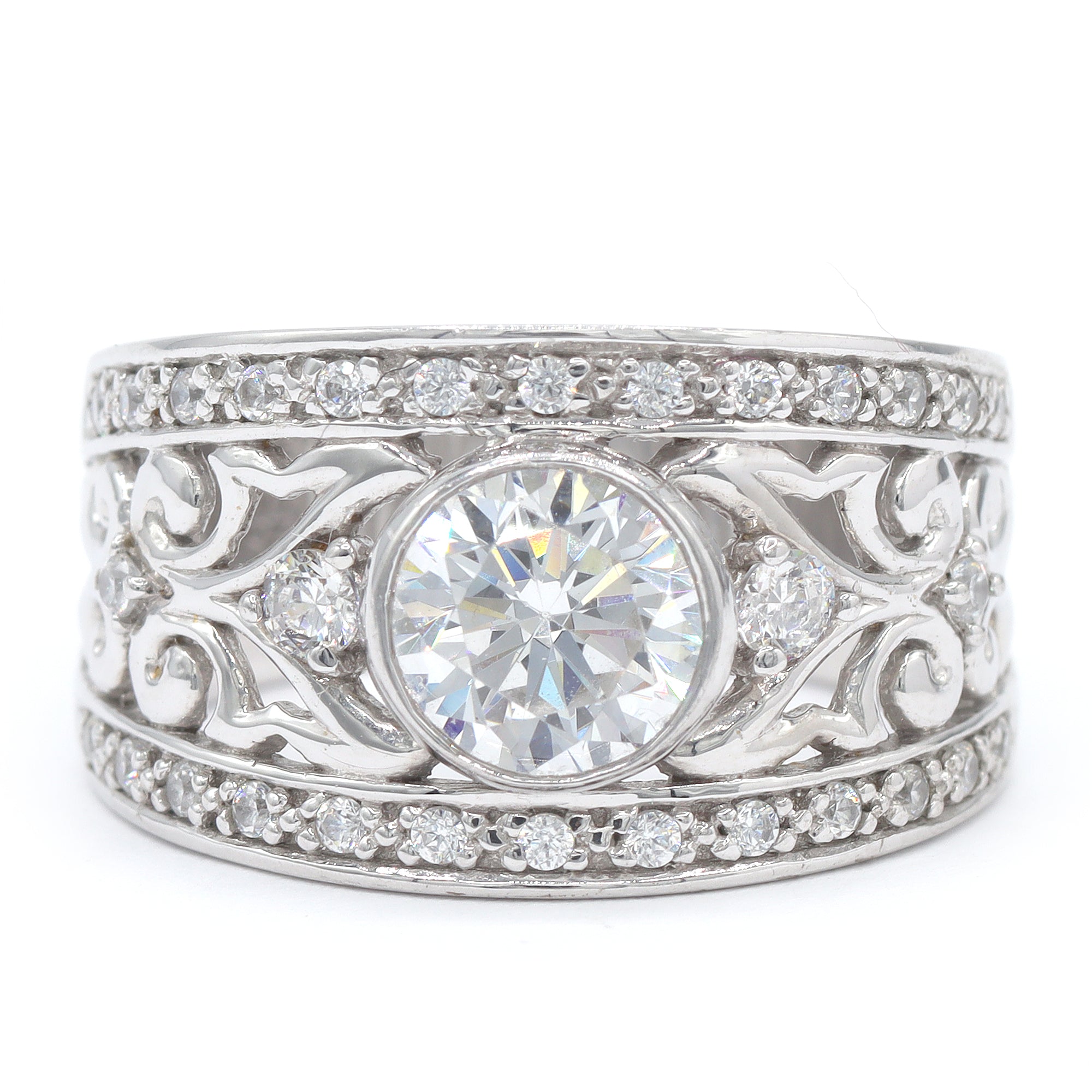 Signity Sterling Silver Cubic Zirconia Wide Band Ring CANNOT BE RESIZED