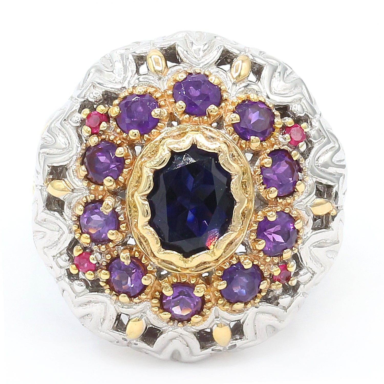 Gems en Vogue 2.60ctw Iolite, Amethyst & Ruby Ring