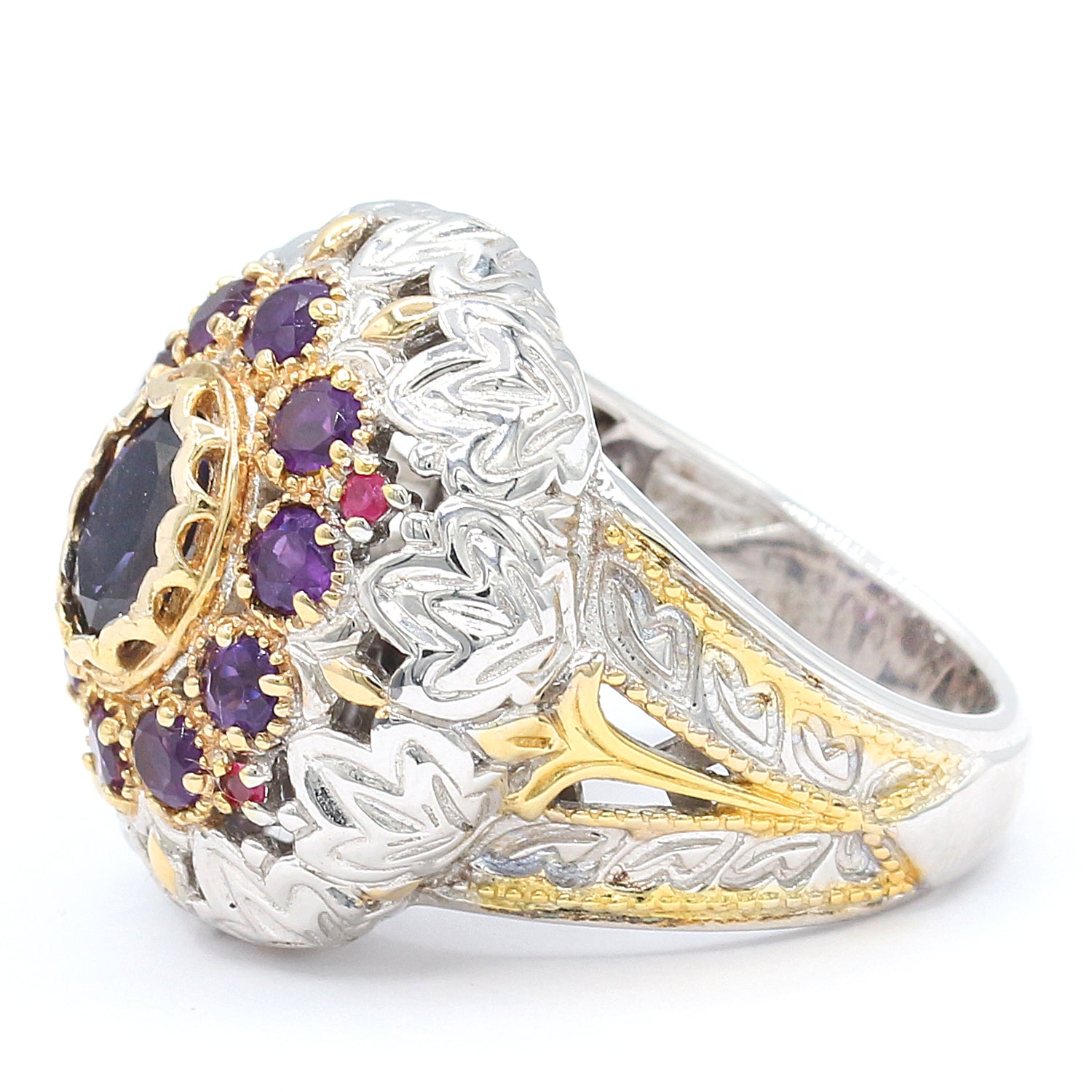 Gems en Vogue 2.60ctw Iolite, Amethyst & Ruby Ring